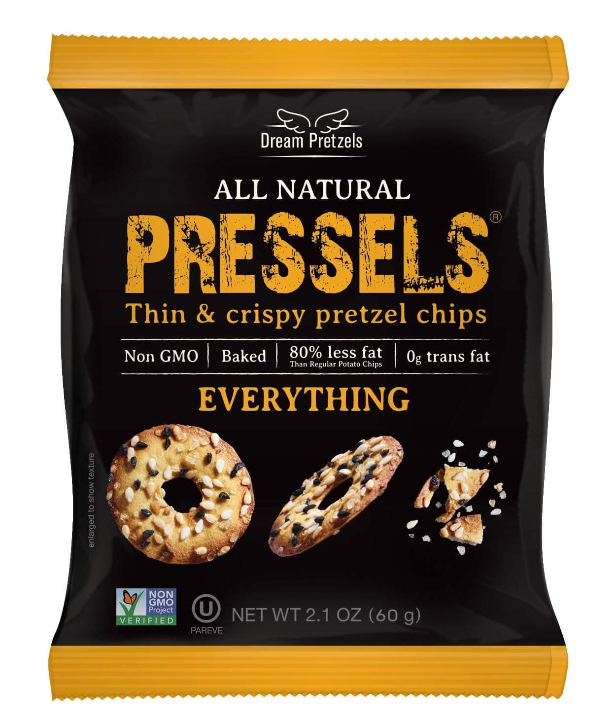 Pressels Baked Pretzel Chips [Everything], Mini Seasoned Pretzels in 8 pack of 2.1 oz, Individual Pretzel Snack Packs, Crunchy Savory Vegan Pretzel Thins