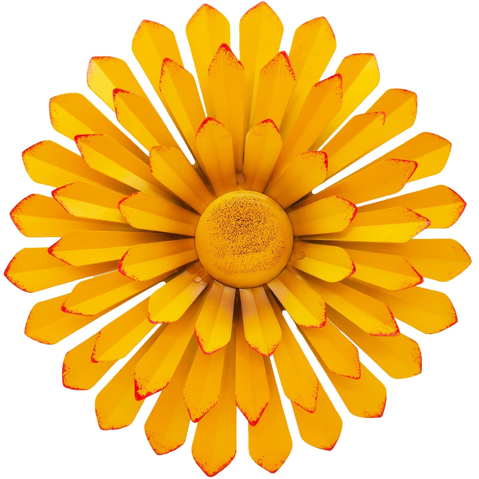 LITIALLY 12 Inches Metal Flower Wall Art Garden Decor Cute Flowers Decorations, Bathroom Wall Decor Hanging for Outside Yard Porch Lawn (Yellow)