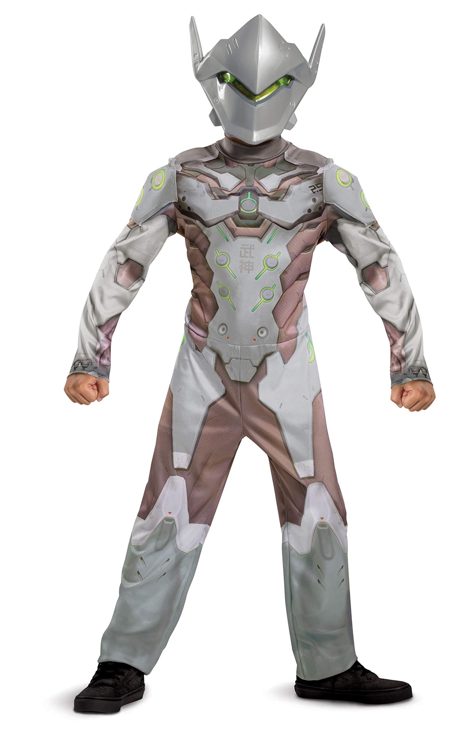 Genji Costume for Kids, Official Overwatch Costume Jumpsuit with Mask and Armor, Classic Child Size Medium (7-8) White