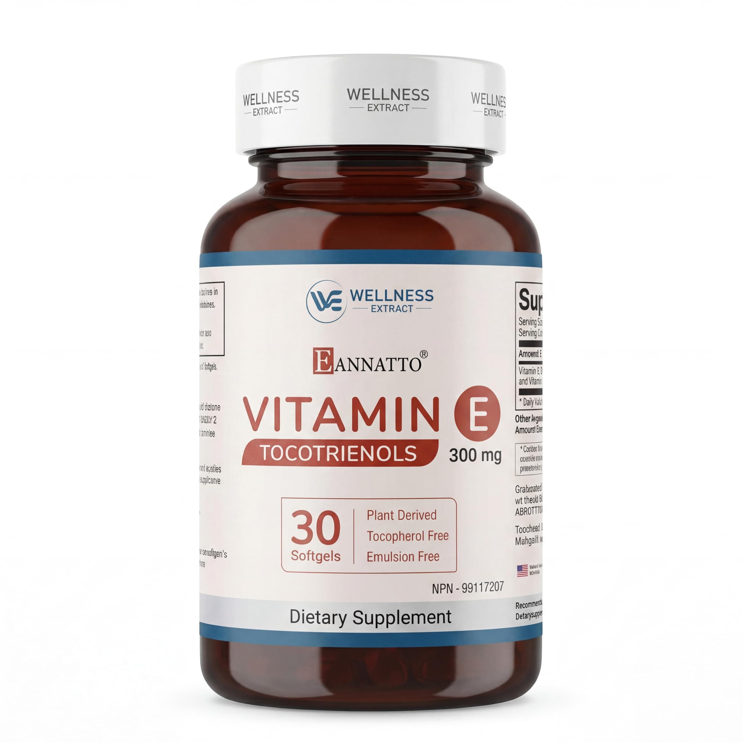 - WELLNESS EXTRACT Eannatto Tocotrienols Vitamin E Supplements Tocopherol Free, Non-GMO, Gluten Free & Antioxidant (300MG 30 Softgels)
