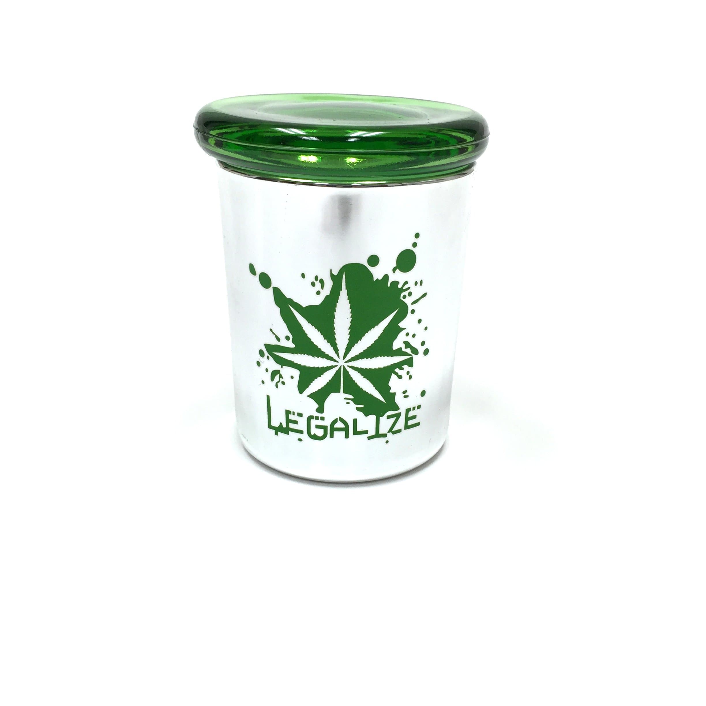 Fess Jars Silver Pop Top Jar Glass Medical Jar Herb Stash Container (3oz, Green Silver)