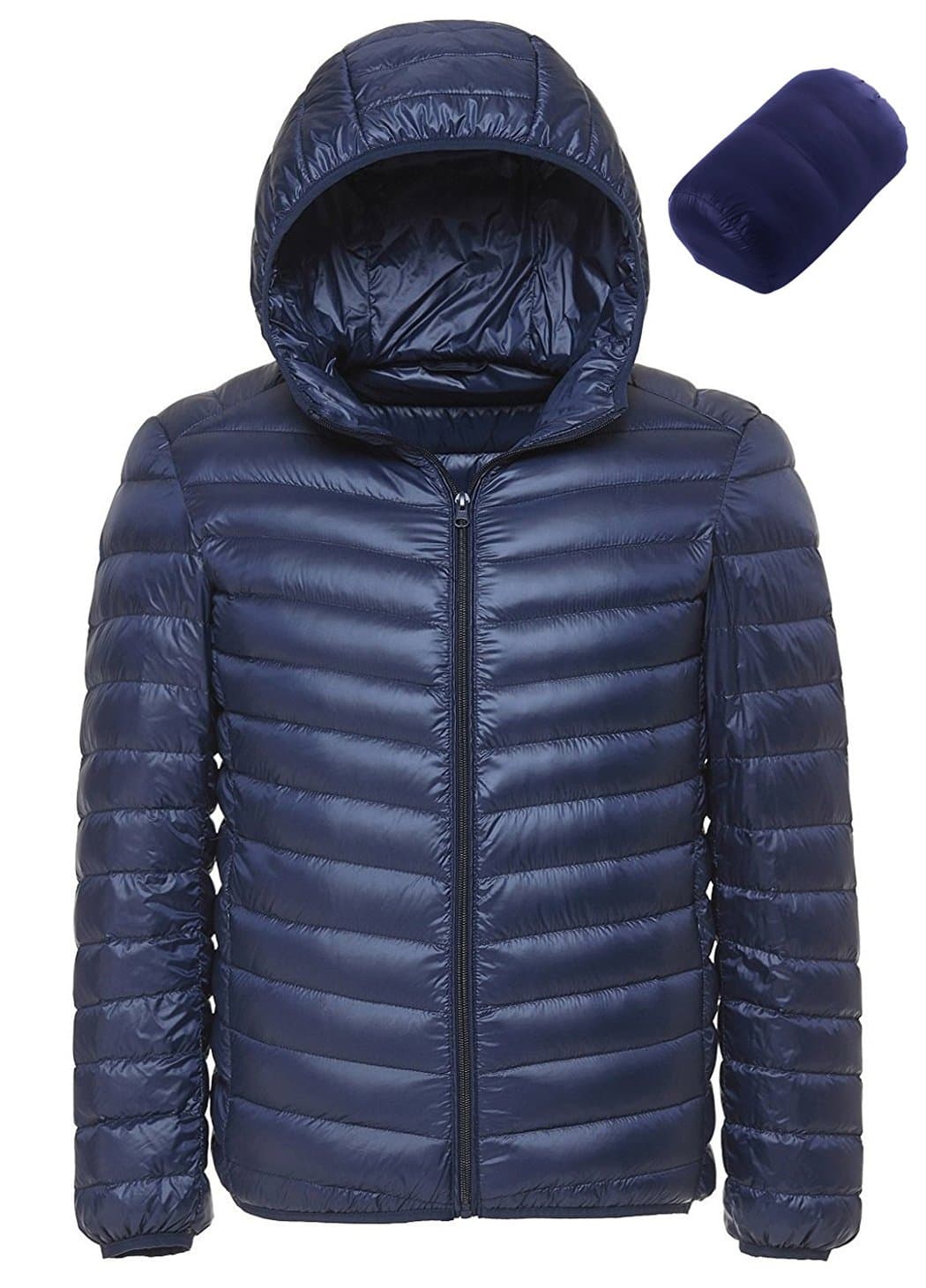 Sawadikaa Men's Winter Hooded Packable Pillow Down Puffer Jacket Coat Outdoor Quilted Lightweight Down Parka Navy Medium