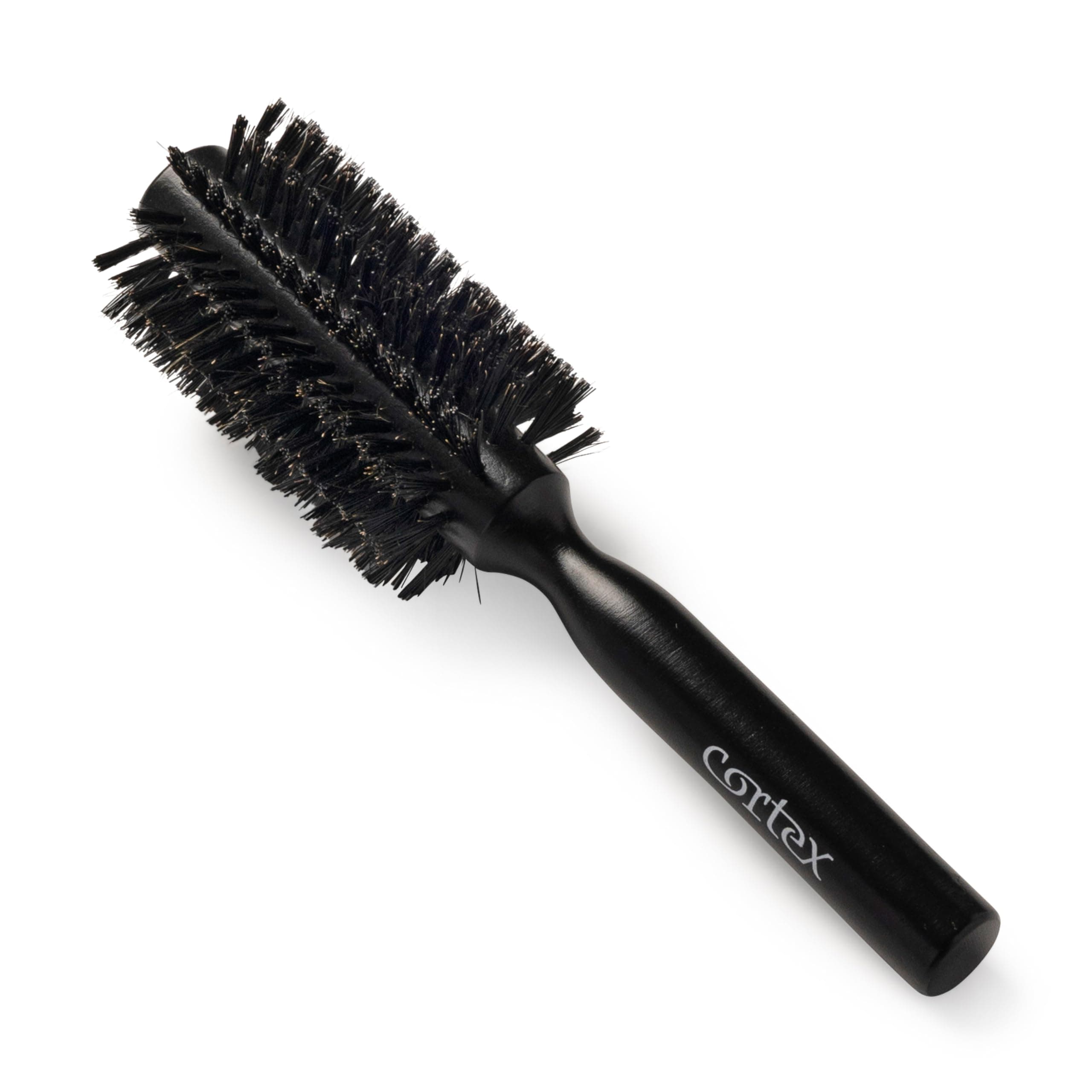 Cortex Professional 100% Boar Bristle Round Hair Brush, For Women and Men, For All Hair Types, Natural and Soft Hair Brush - Black Wood 2.4"