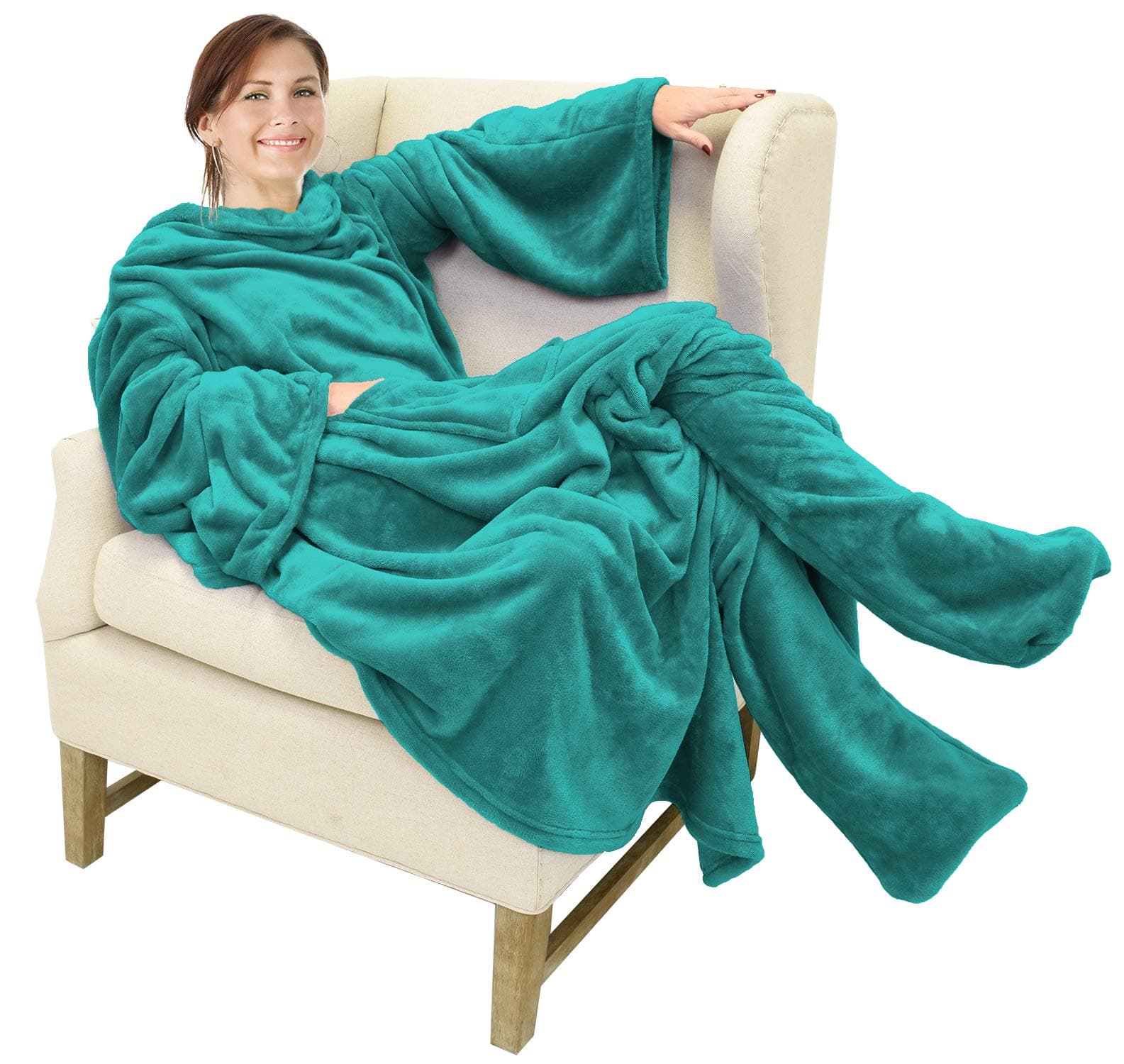 Catalonia ClassyWearable Blanket with Sleeves and Foot Pocket, Warm Gift for Sofa Lovers,Soft Fleece Blankets for Family, Cosy Blankets for Winter,190 x 135 cm