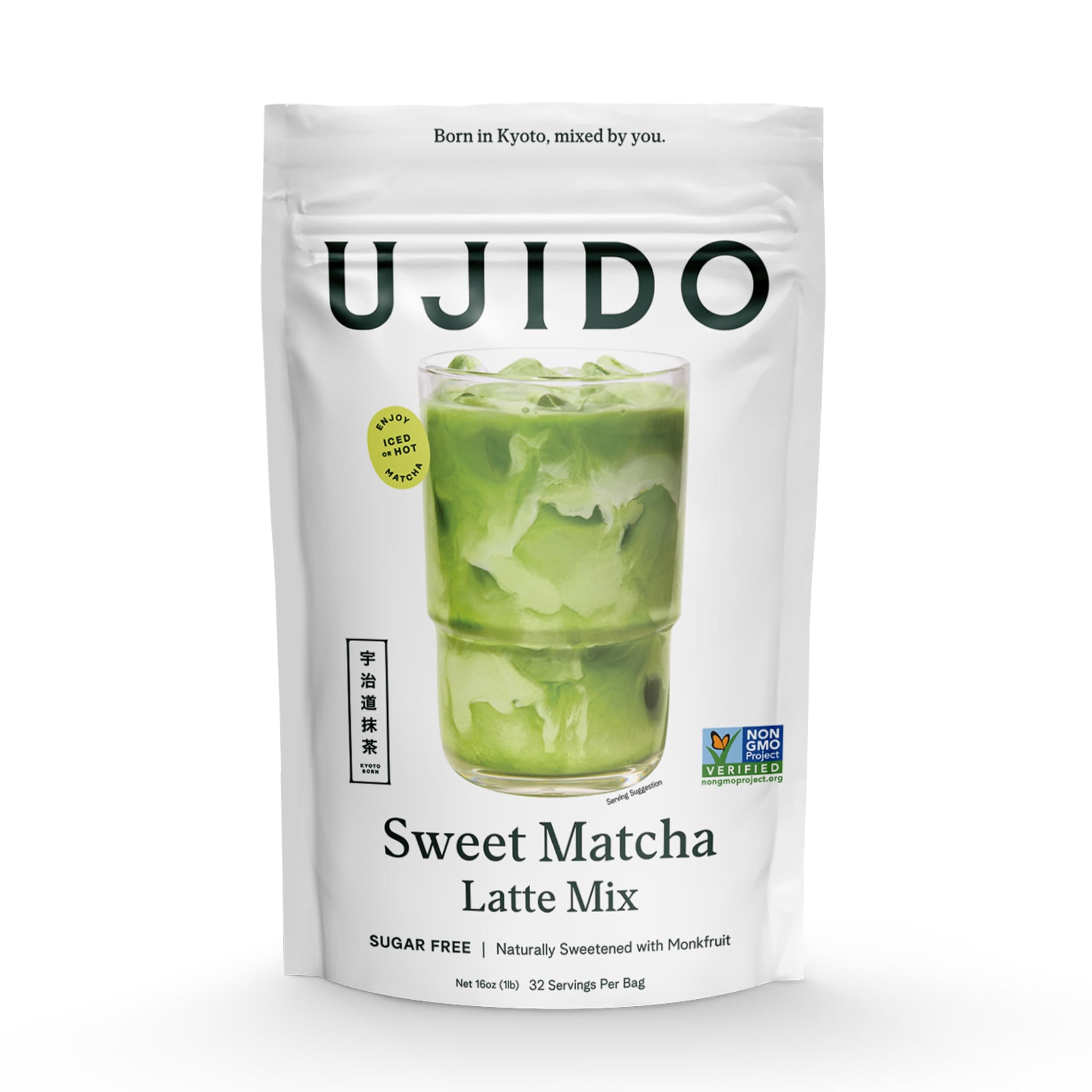 Ujido Sweet Matcha, 16 oz. – Sugar-Free Ceremonial Grade Japanese Matcha Powder – Sweetened with Monk Fruit & Non-GMO Erythritol – For Teas & Lattes – Zero Net Carbs, Gluten Free, & Keto Friendly