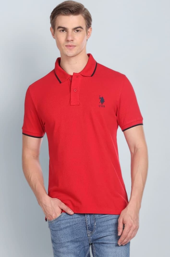 U.S. Polo ASSN. Men's Tipped Collar Pure Cotton Slim Fit Polo Shirt