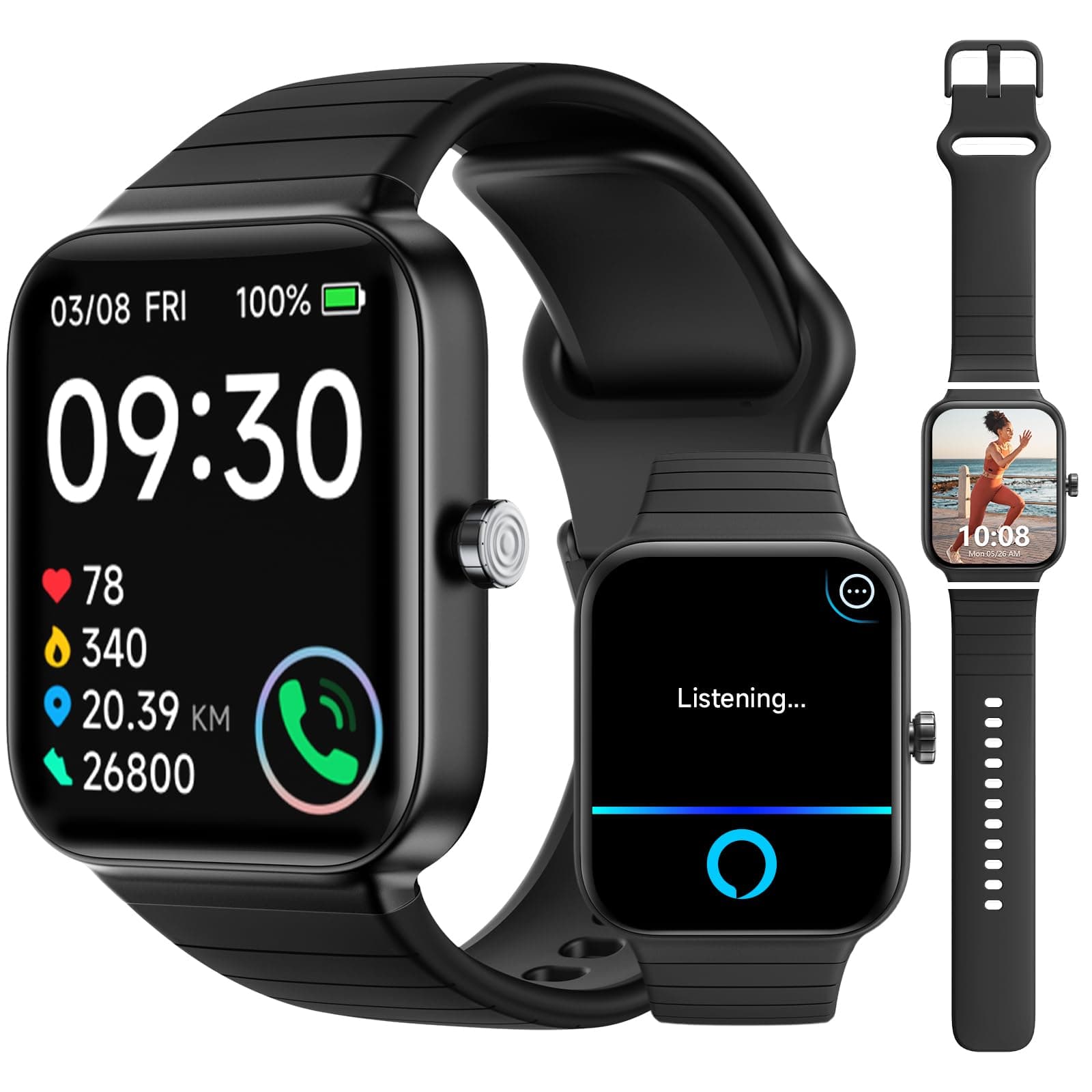 Smart Watches for Women Men (Answer/Make Calls) Compatible iOS Android Phones, 1.8" HD Screen Fitness Tracker Smartwatches Heart Rate SpO2/Sleep/Stress Monitor 110+ Sports Tracker Watch Waterproof