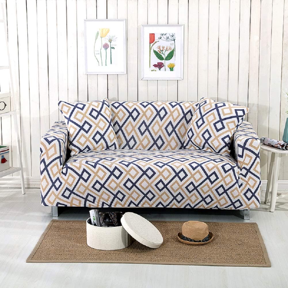 Lamberia Printed Sofa Cover Stretch Couch Cover Sofa Slipcovers for 4 Cushion Couch with One Free Pillow Case (Cross Stripe, Sofa-4 Seater)