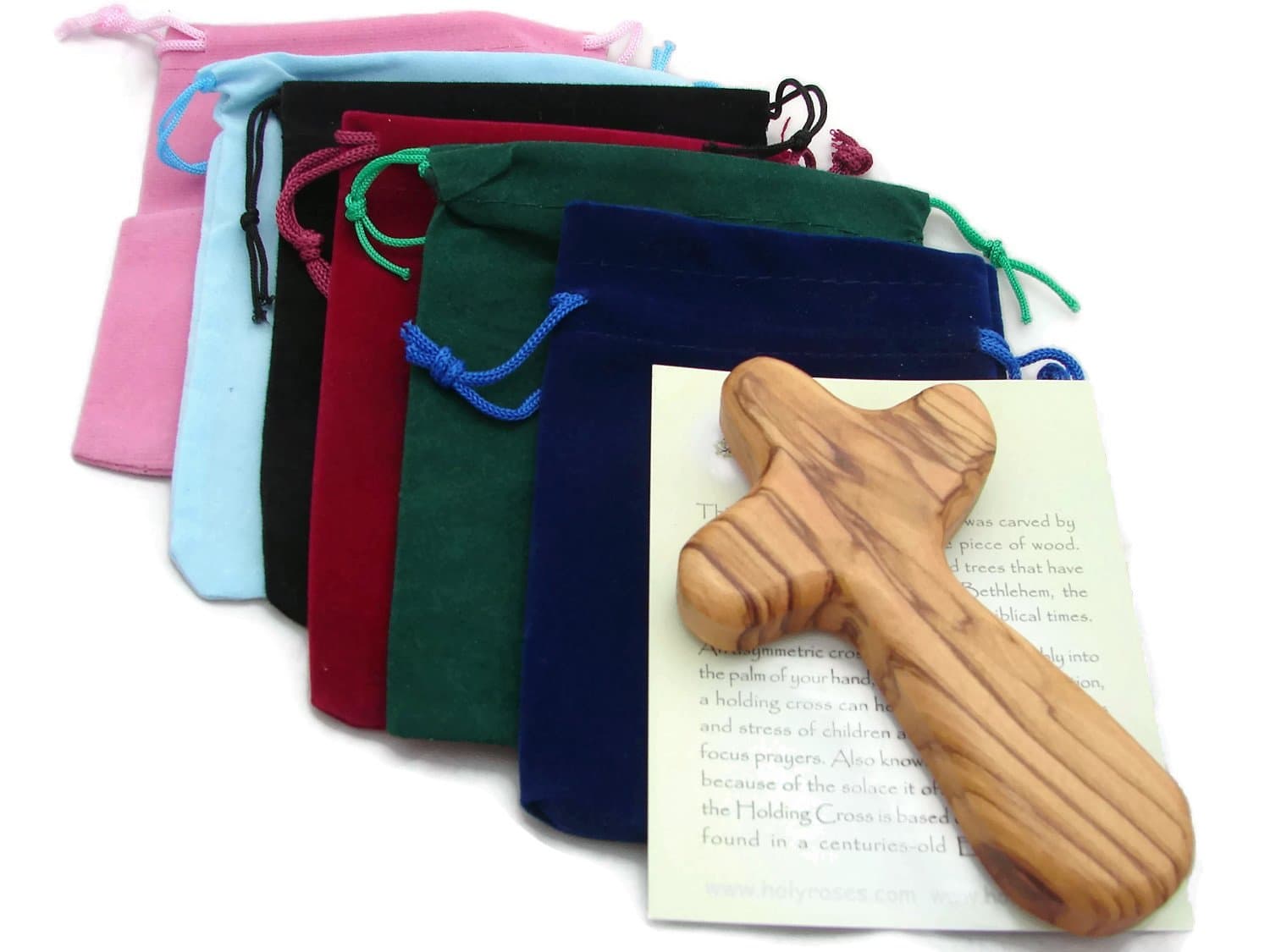 HolyRoses Olive Wood Holding Comfort Cross with Velveteen Bag Perfect for Prayer and Meditation. Fits Comfortably in Adult Hand - With Explanation Card and Psalm 23 - Crafted in Bethlehem