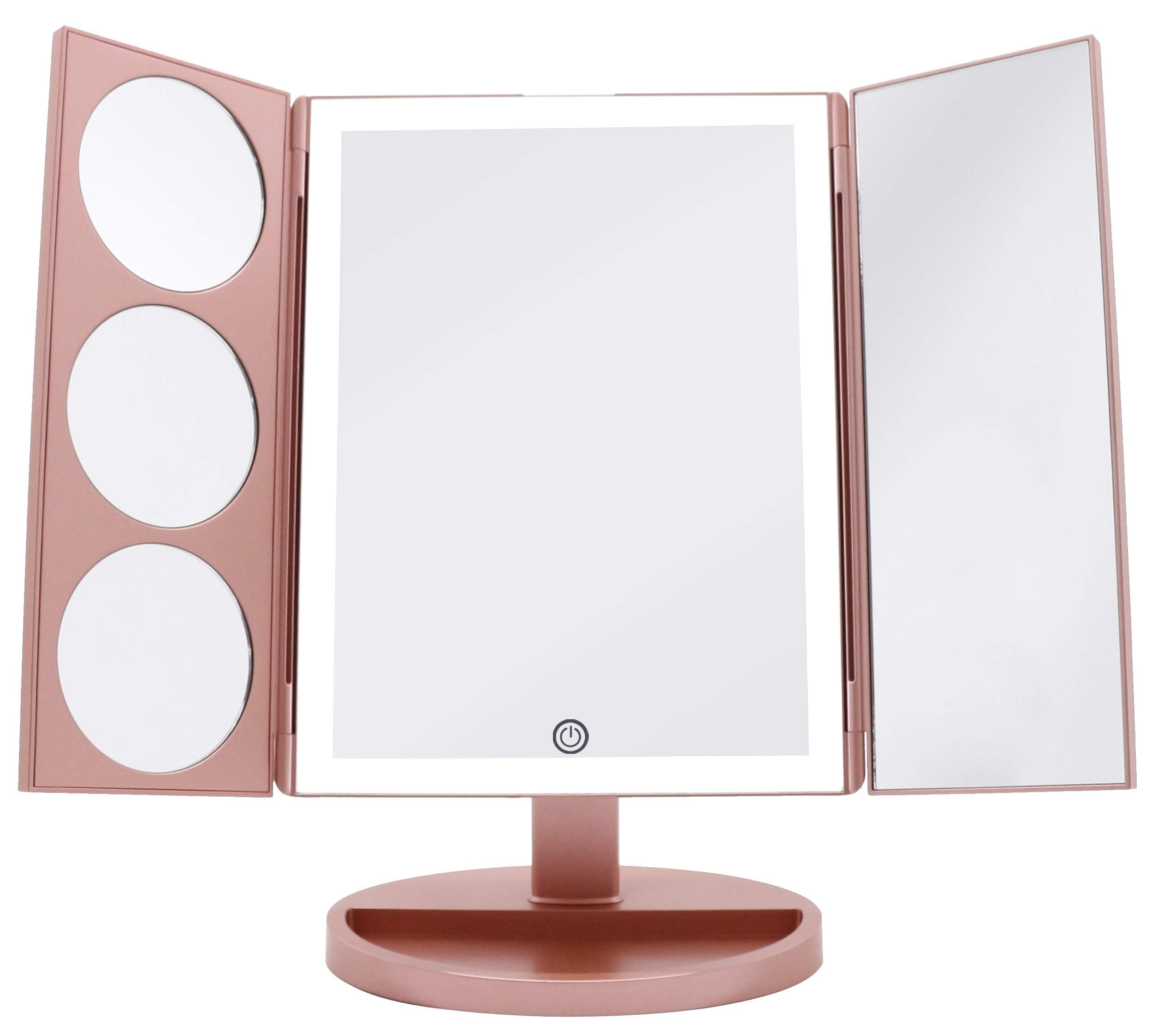 Makeup Vanity Mirror with 44 Natural White LED Lights, 3x 5x 10x Magnification Lighted Makeup Mirror, Extra Large Unique Tri-Fold Design, Countertop Cosmetic Mirror Rose Gold, X-Large Model