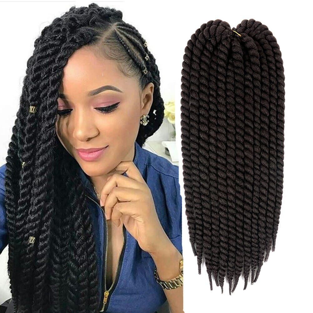 Havana Twist Braided Crochet Hair Jumbo Braid Twist Hair For Havana Mambo Style 5 Packs #1B Black