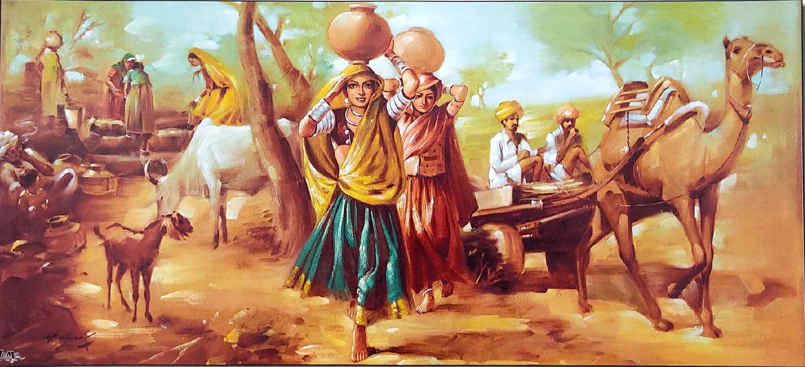 Crafts of India Vibrant Indian Village Scene Paper Poster: Authentic Rural Life Depiction, Perfect for Home or Office Decor : Reprint on Paper (Unframed 13"X26" inches)