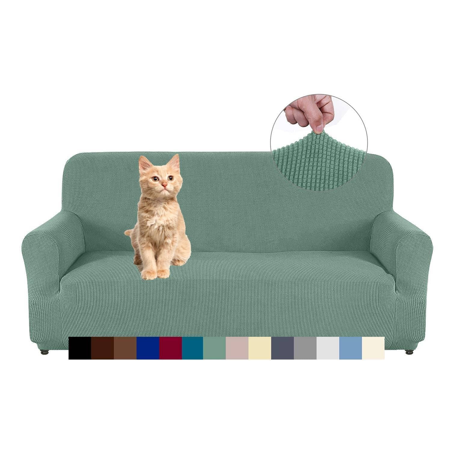 AUJOY Loveseat Cover Stretch 1-Piece Couch Slipcover for 2 Cushion Couch Jacquard Spandex Fabric Sofa Furniture Protector with Anti-Slip Foams (Loveseat, Matcha Green, Medium)