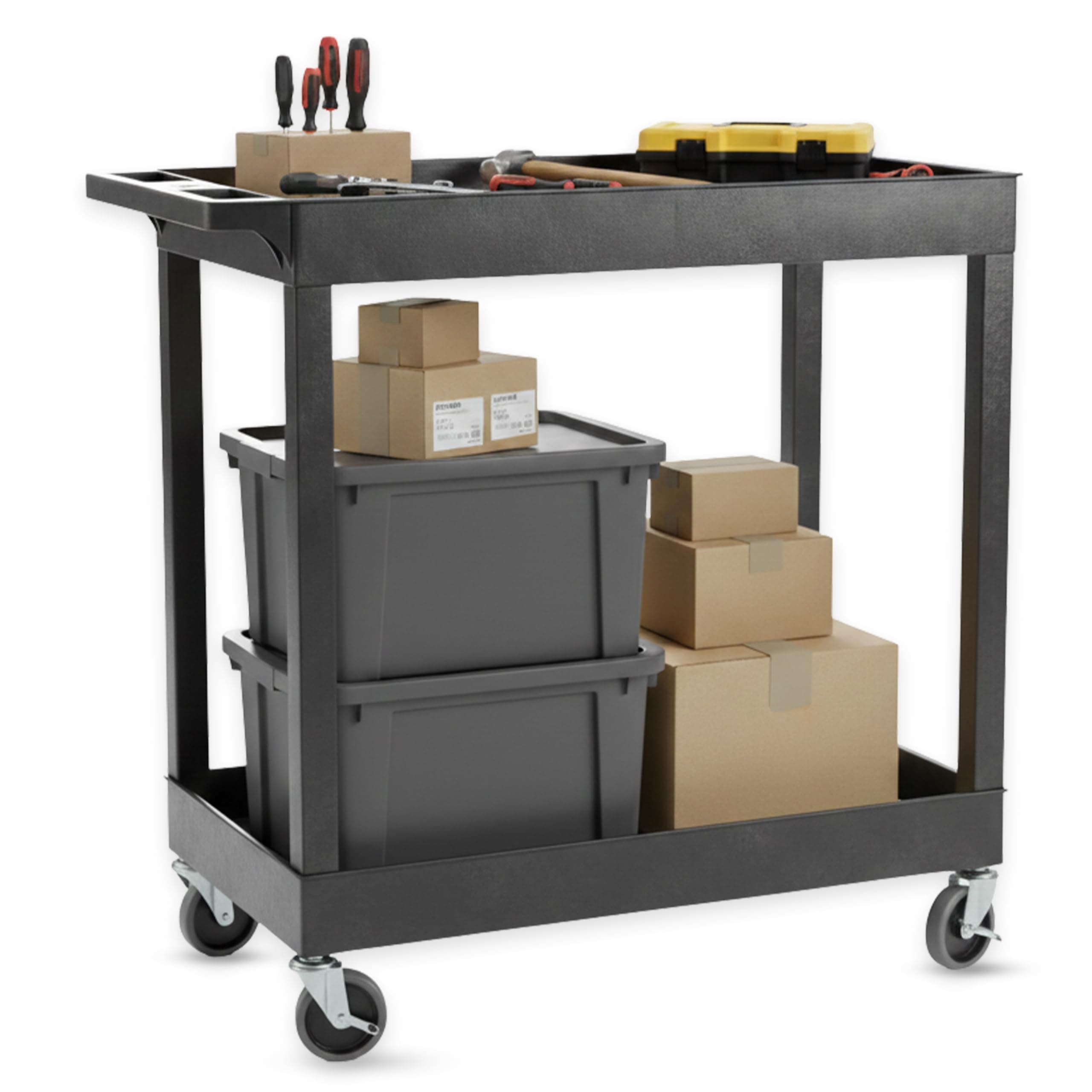 Luxor 32" x 18" Tub Storage Cart 2 Shelves - Black, (EC11-B)