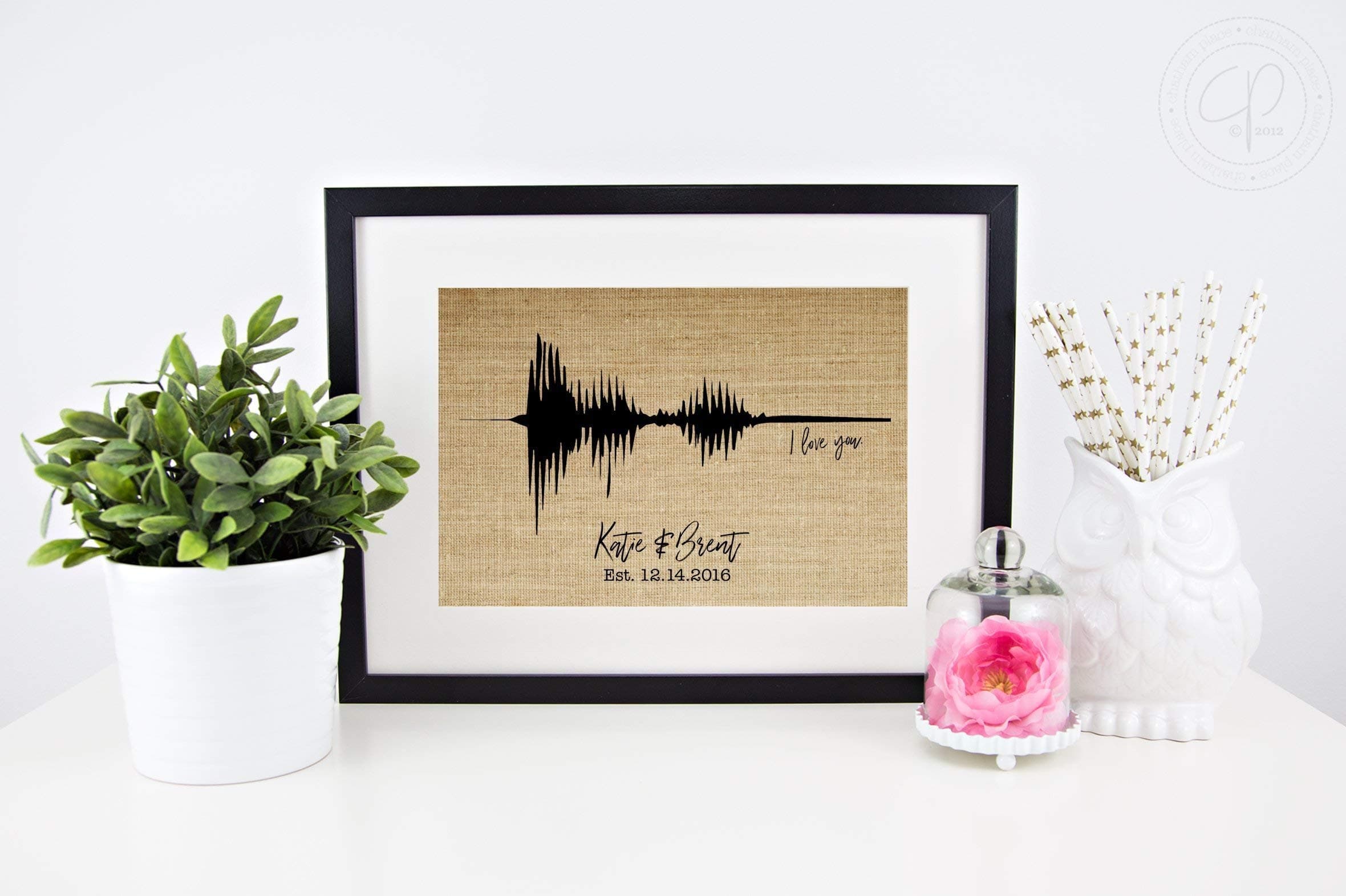 Valentines Day Gift Personalized, Wedding, Anniversary, or Engagement Gift: I Love You Sound Wave Burlap Print