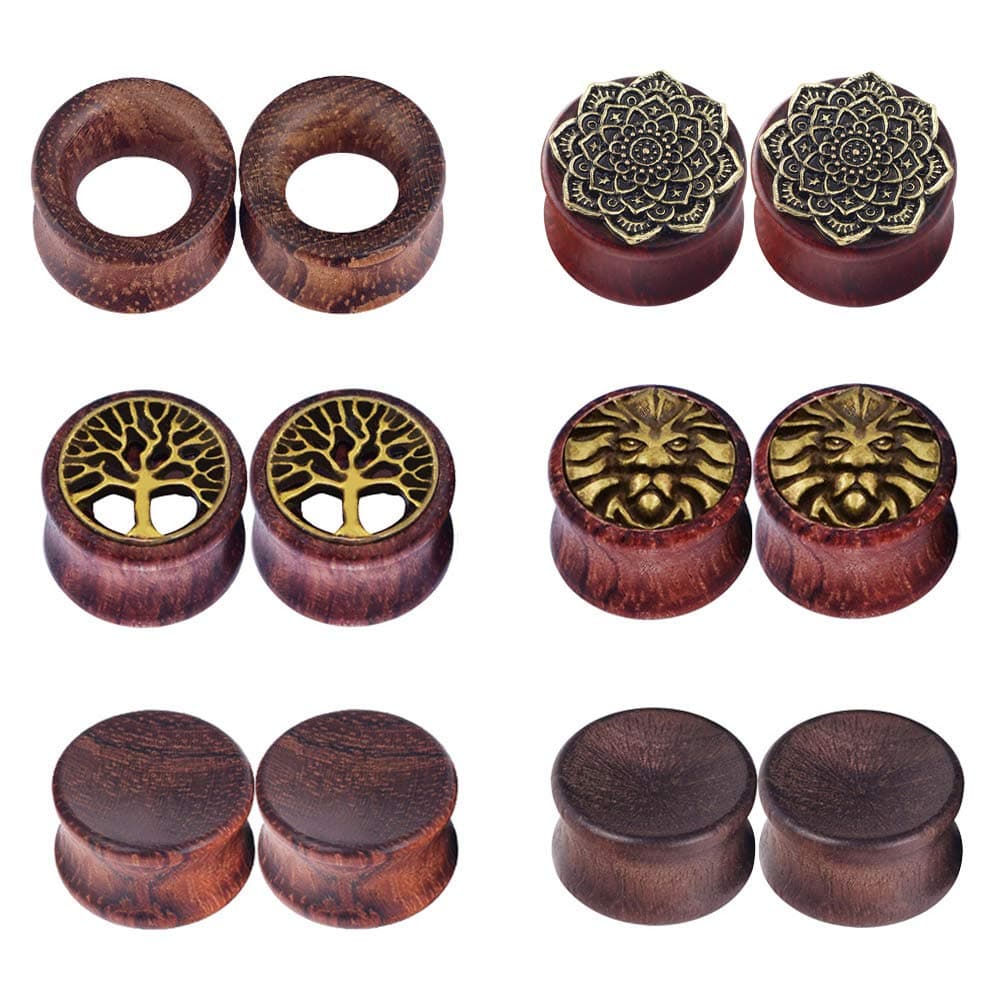 Stuppendux 3Pairs/6Pairs Natural Organic Wood Hollow Double Flared Flesh Ear Gauges Plugs Tunnels Ear Expander