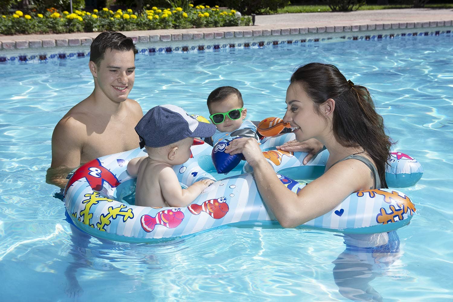 Mommy and Us Dual-Child Baby Pool Float for Two Kids, Infant and Toddler Swim Rider with Adult Ring Opening for Adult and Chidren to Float together (Ages 8–24 Months)