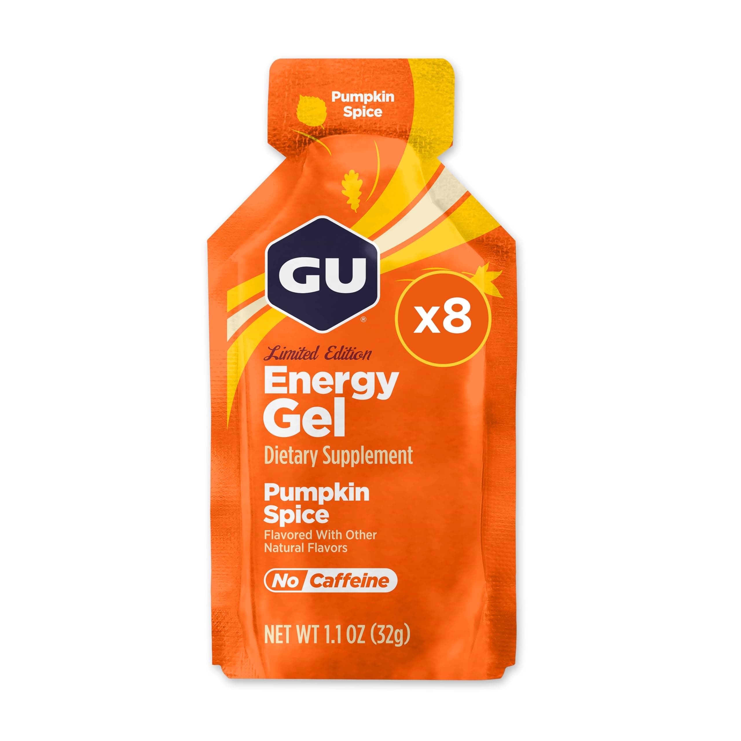 GU Energy Original Sports Nutrition Energy Gel, Vegan and Dairy-Free On-the-Go Energy for Any Workout, Pumpkin Spice, 8-Count