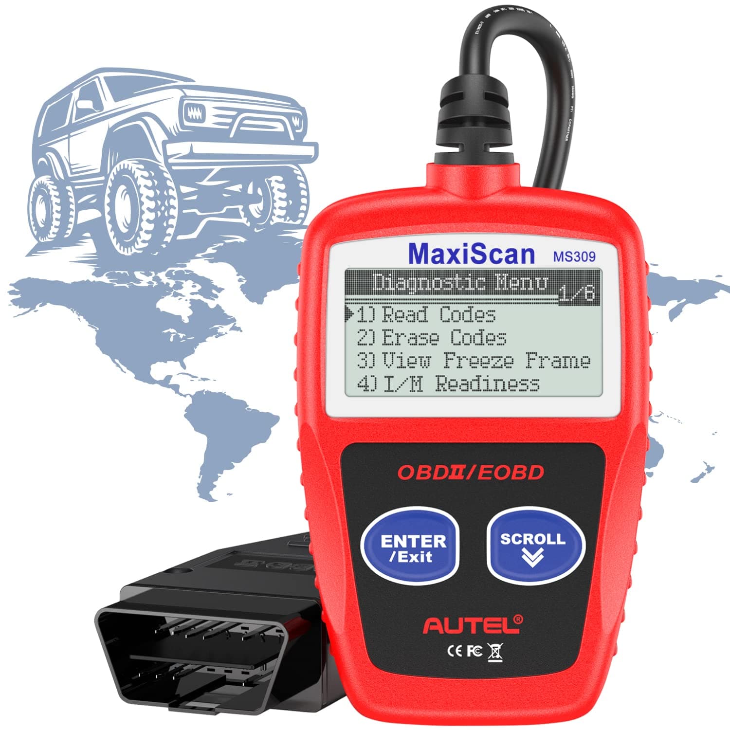 MaxiScan MS309 OBD2 Code Reader, Check Engine Fault, Check Emission Monitor Status, Clear Codes, View Freeze Frame Data, CAN Diagnostic Scan Tool for All OBD II Protocol Vehicles After 1996