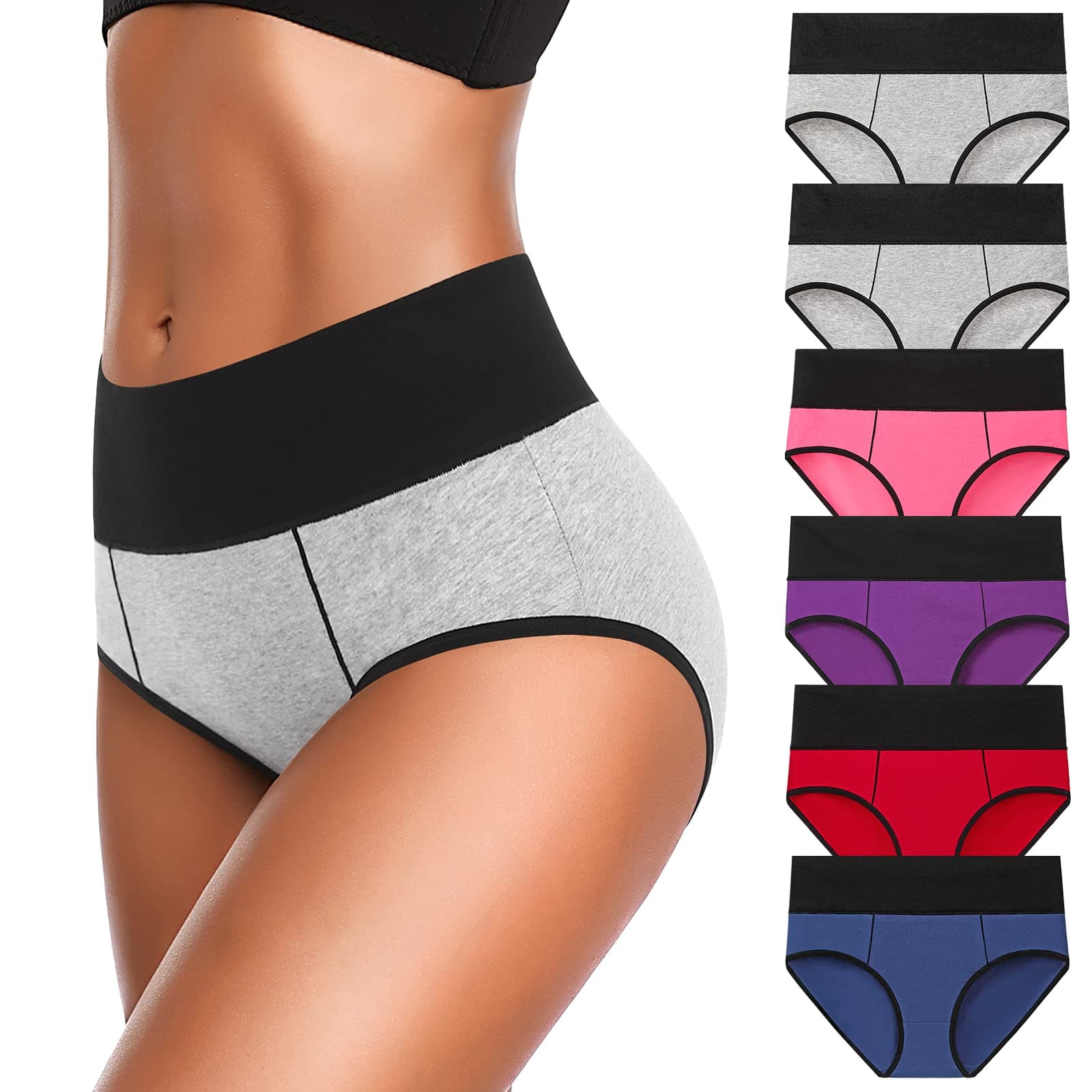 Eiggam Underwear for Women Cotton High Waist Panties Full Coverage Briefs Soft Strech Ladies Breathable Panties-Multi Pack