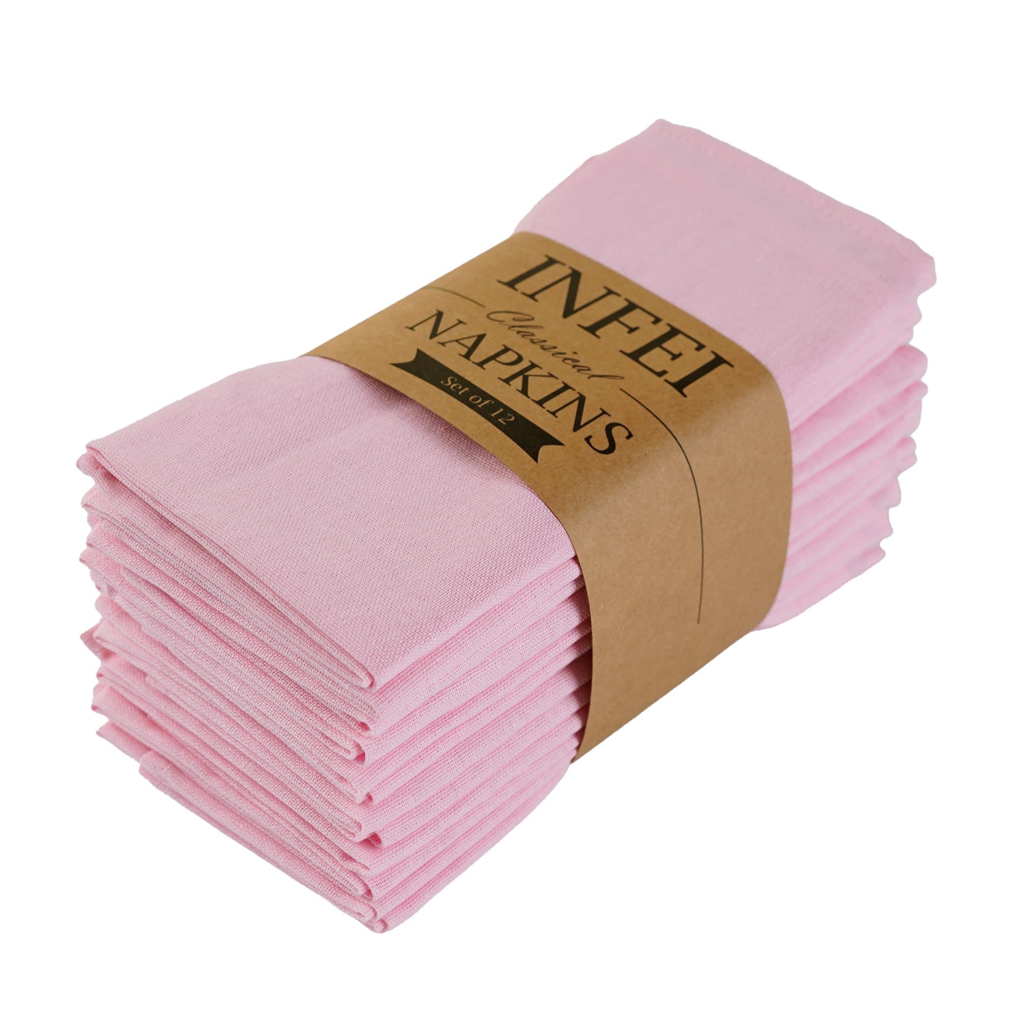 Pink Polyester Linen Blended Thin Dinner Cloth Napkins - Set of 12 (40 x 40 cm) - for Wedding Parties Events & Home Use (Pink)
