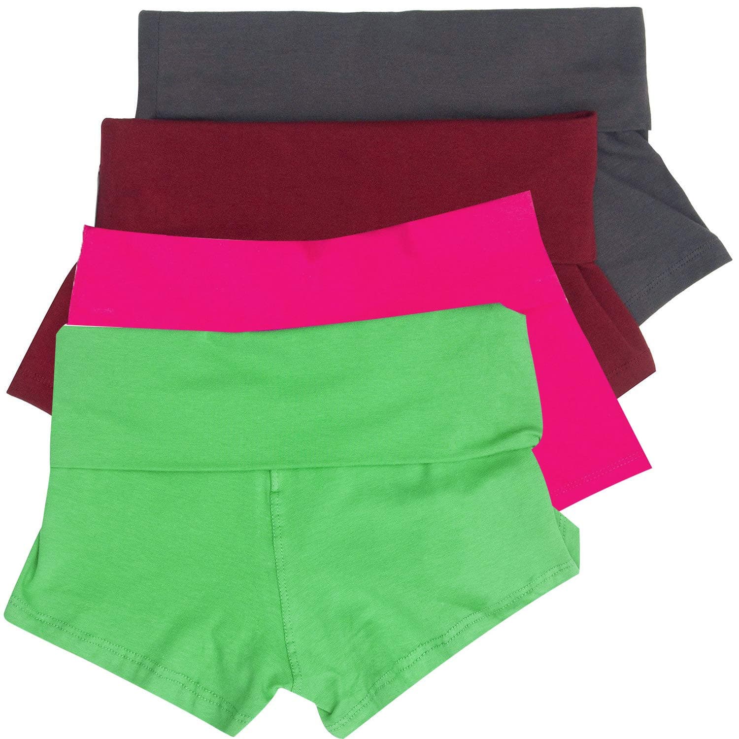 RIKKI Basic Women's Short Active Stretch Yoga Shorts (Medium, 4 Pack - Gray, Burgundy, Lime, Dark Pink)
