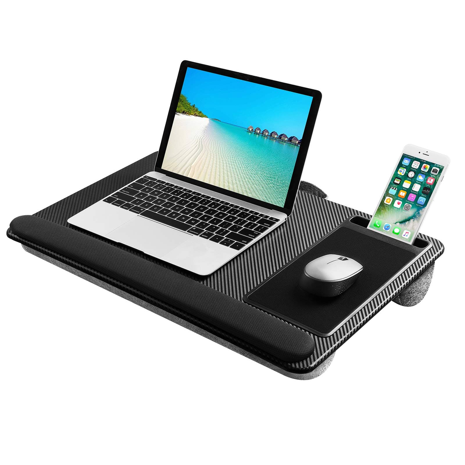 Laptop Bed Tray with Cushion, Mouse Pad and Built-in Wrist Rest for Up to 17" Laptops with Mobile Phone Holder