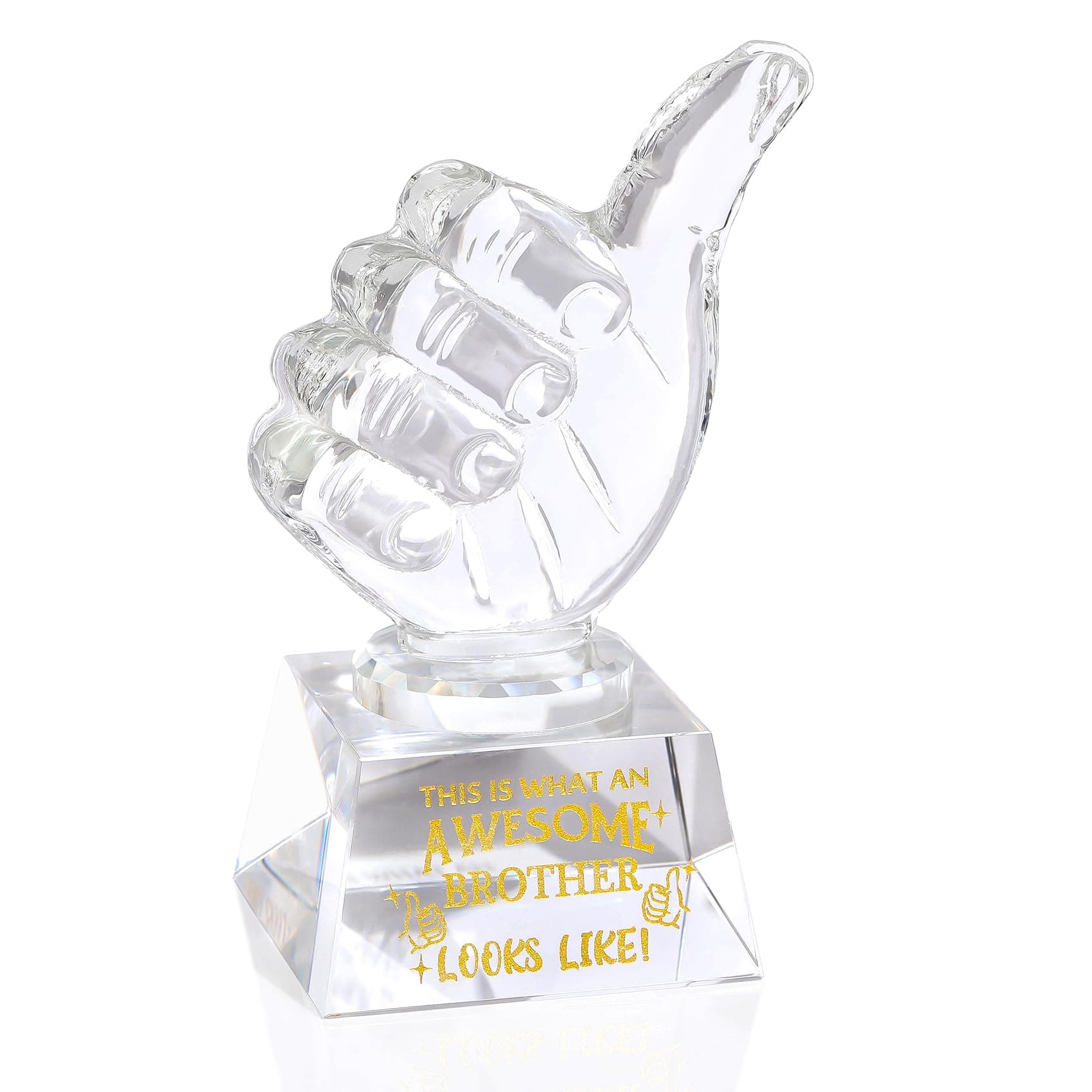 OrnalristK9 Crystal Awesome Brother Gifts Thumbs Up Trophy, Birthday Gifts for Brother from Sister Brother Glass Collectible Ornaments, Best Brother Presents on Christmas