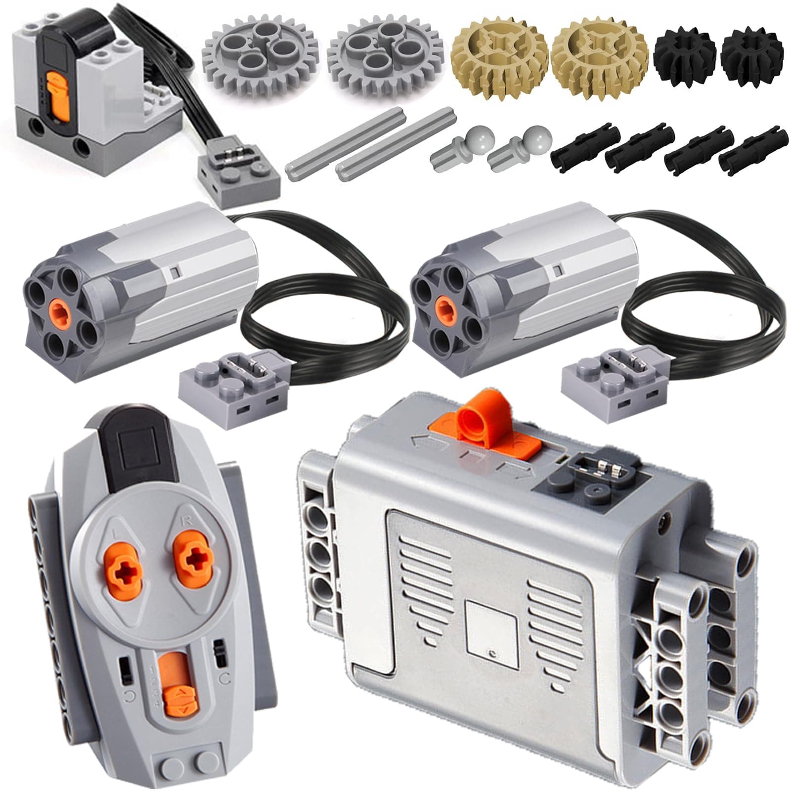 9PCS Motor Kit: Power Functions Technic Remote Control Set with Battery Box Engine Parts Motor Controller Steering Servo Motor Building Block Motor Gears Starter (9PCS)
