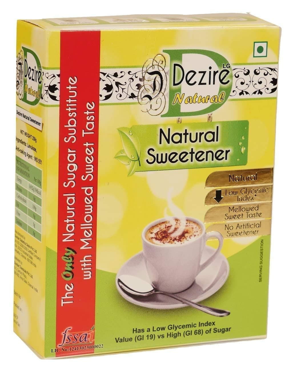 - Dezire Natural Low GI Sweetener (GI-19) | Diabetic-Friendly Sugar Substitute for Tea, Coffee, Juice | Low Glycemic Index Sweetener | 350g