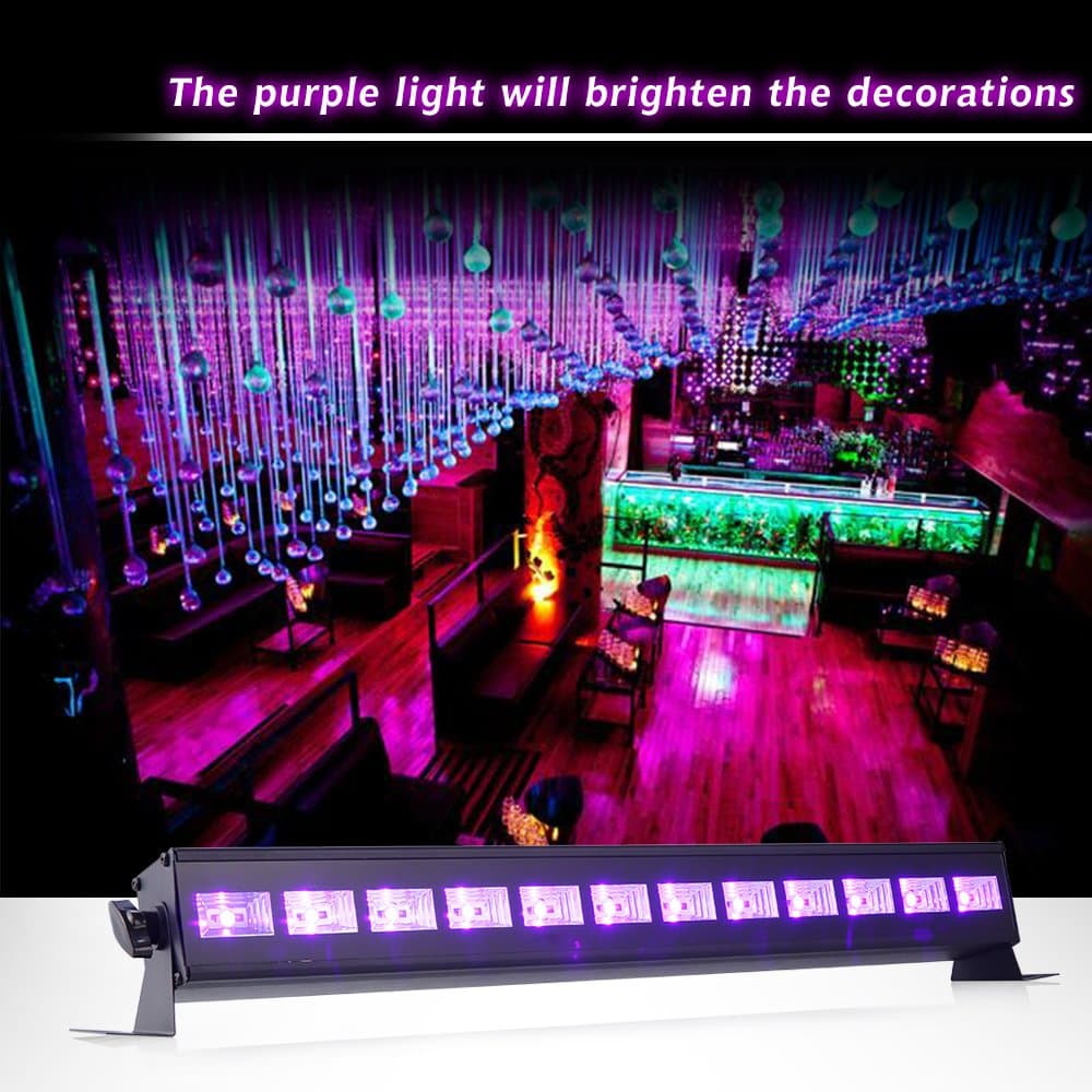 Black Light UV LED Lights, 36W 12LEDx3W UV LED Bar for Glow Party, Hotel Club, DJ Blacklight Dorm Party, Black