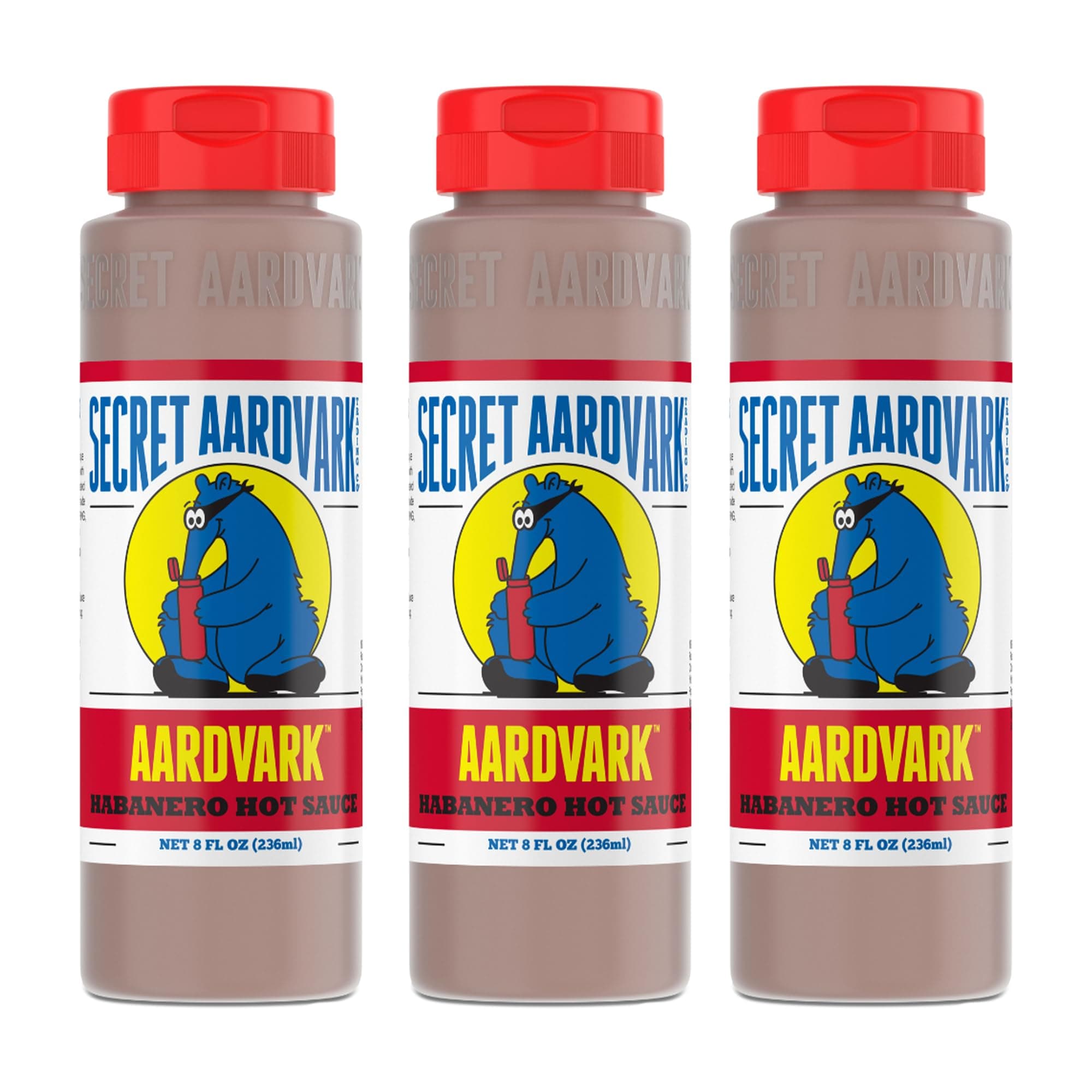 Secret Aardvark Habanero Hot Sauce - Habanero Peppers & Roasted Tomatoes, Medium Spiced Hot Sauce, BBQ Sauce, Non-GMO, Low Sugar, Low Carb, Hot Sauce & Marinade - 8 fl oz 3 Pack