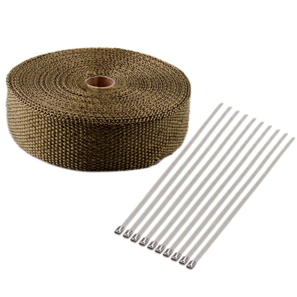 CarBole 15m x 50mm Titanium Exhaust Heat Wrap Roll, Fiberglass Car Motorcycle Exhaust Header Manifold Downpipe Heat Shield Wrap Tape Kit with 10pcs Stainless Steel Ties
