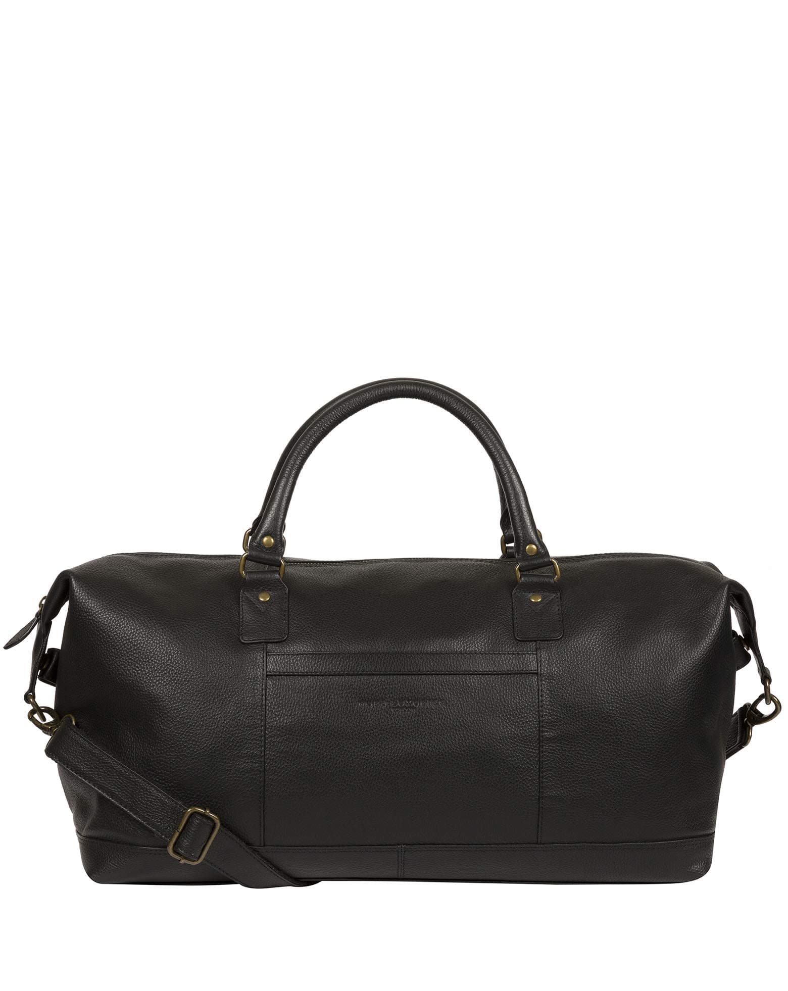 PURE LUXURIES LONDONCargo Men's 46cm Biodegradable Leather Holdall with Zip Over Top, 100% Natural Cotton Lined Compartment and Detachable and Adjustable Canvas and Leather Strap in Black PL19-99