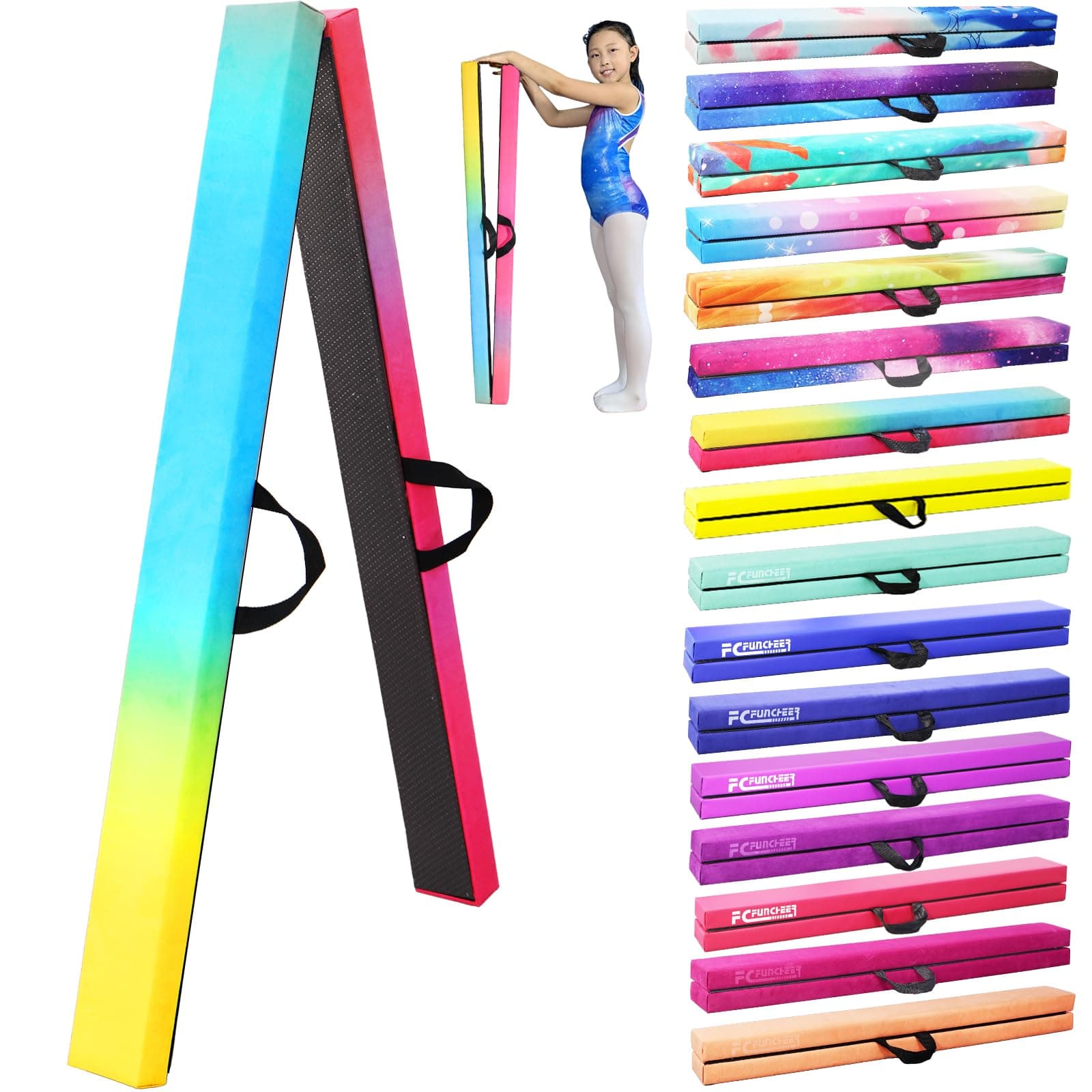 8FT Folding Balance Beam -Gymnastics Floor Beam -Gymnastics Equipment for Kids,Wood core- Anti-Slip Bottom and Carrying Bag for Home