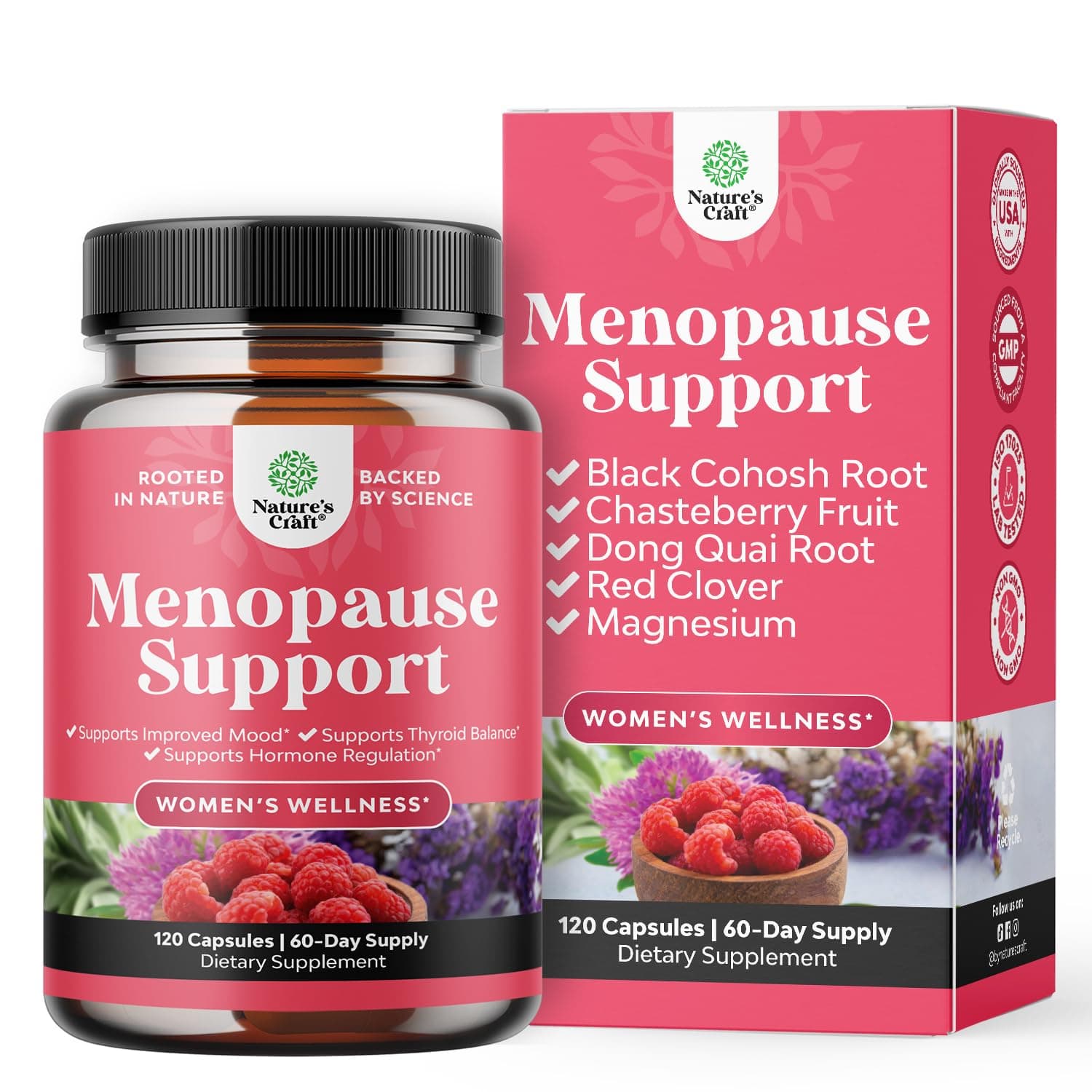 Complete Herbal Menopause Supplement for Women - Female Hormone Balance Capsules for Night Sweats Hot Flashes & Mood Swings with Dong Quai, Chaste Berry & Black Cohosh Root - 120 Count