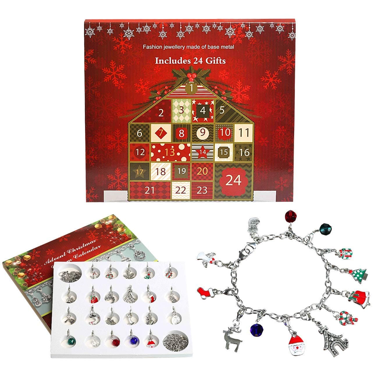 Naler Christmas Jewelry Advent Calendar 2022 Christmas Countdown Calendar Jewelry Making Kit with 22 Charms, 1 Bracelet, 1 Necklace for Women Girls Christmas Gift