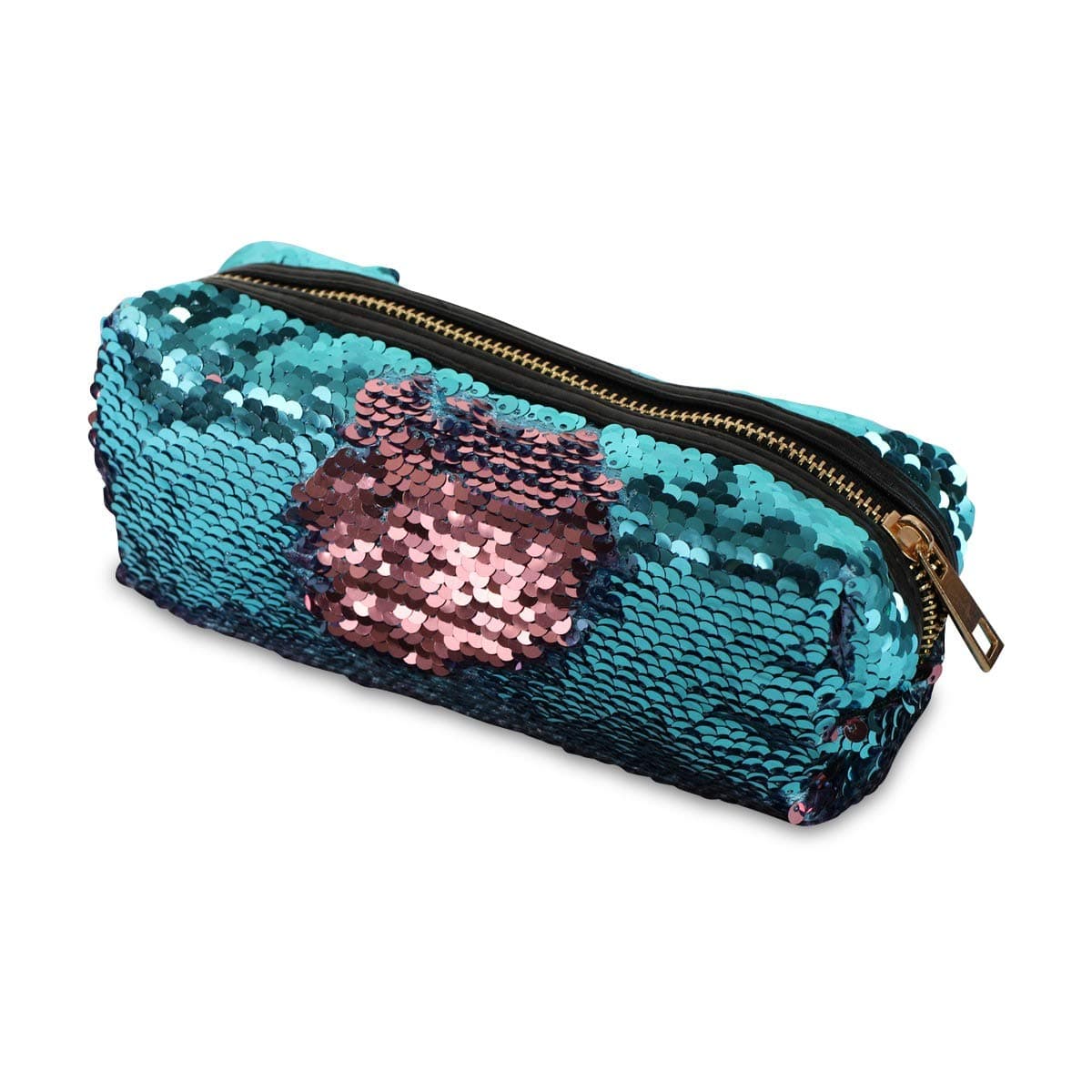 Makeup Cosmetic Bag | Students Pencil Case Pouch Bag Glitter | Reversible Mermaid Sequin Kids Pouch Women Fashion Handbag - Aqua and Pink