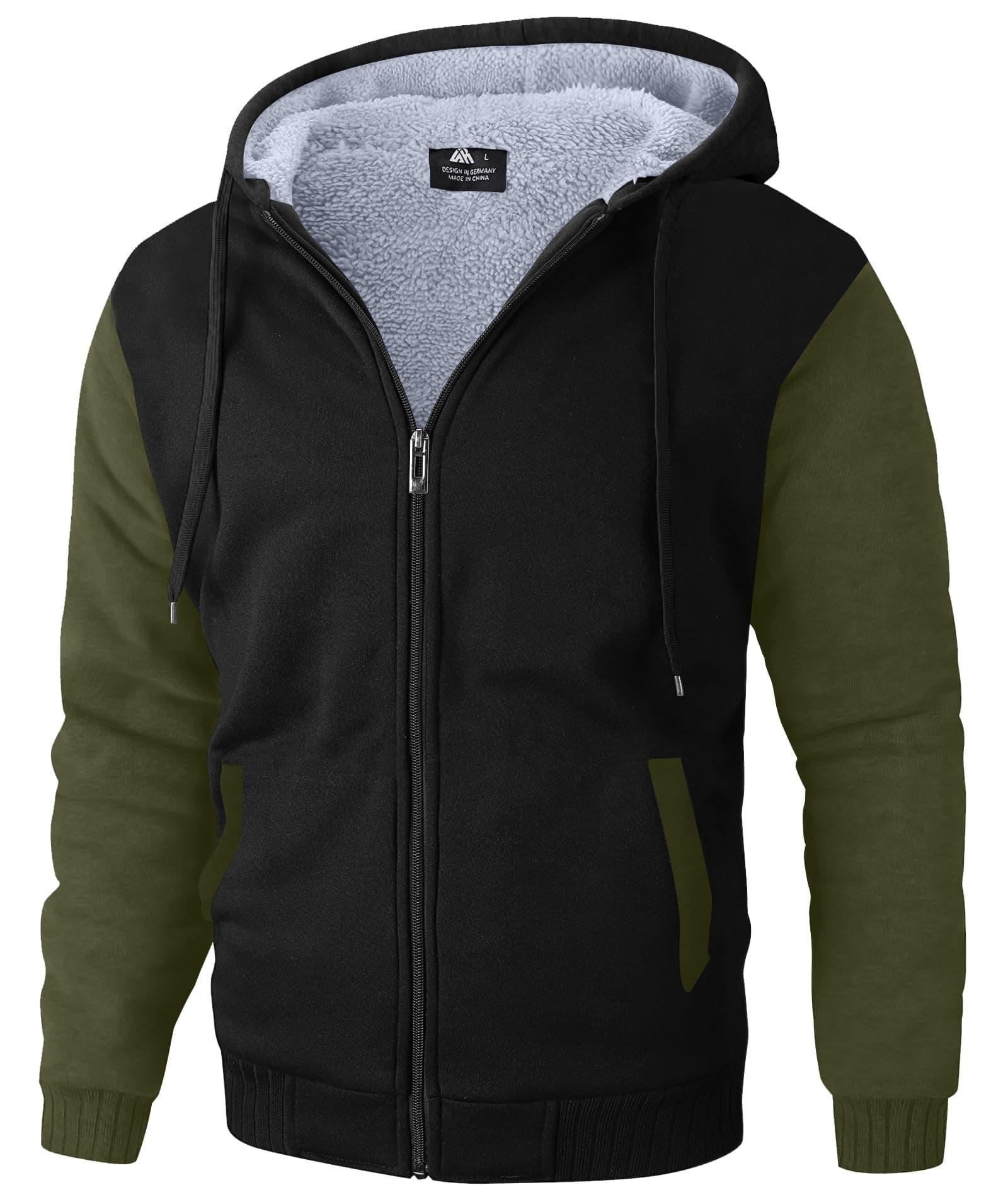 SCODI Hoodies for Men Heavyweight Fleece Sweatshirt - Full Zip Up Thick Sherpa Lined 1712-Black - Khaki Green 3XL