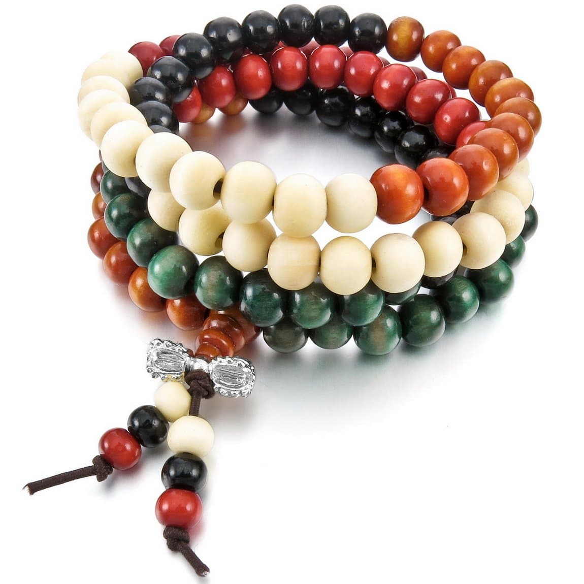 INBLUEWomen,Men's 8mm Wood Bracelet Necklace Tibetan Multicolor Sandalwood Prayer Buddha Mala Elastic