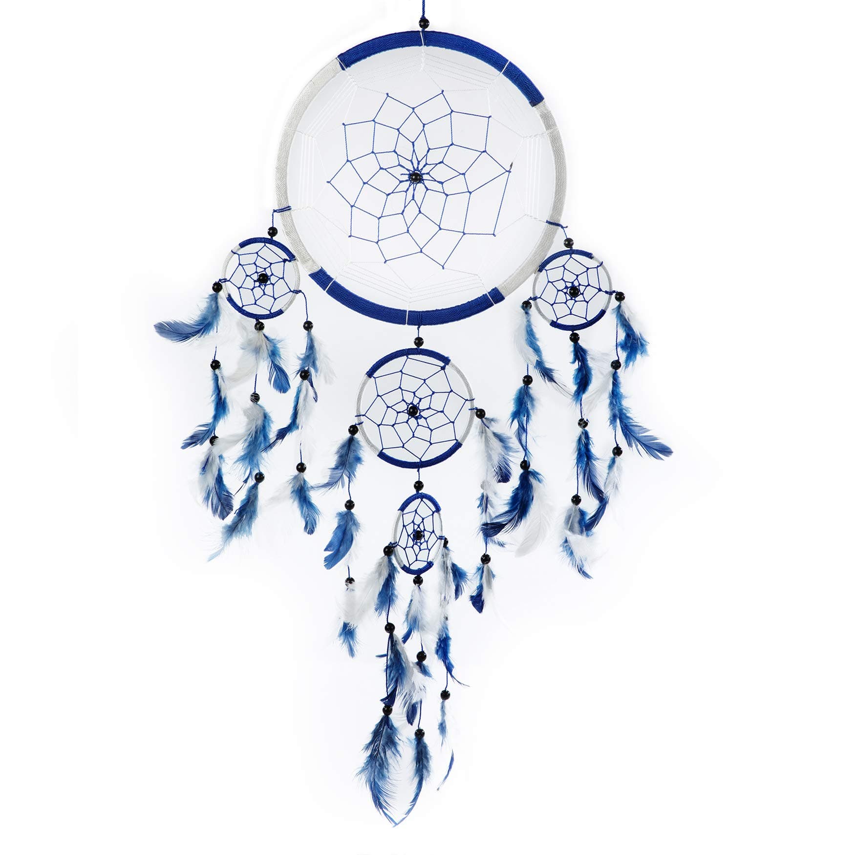 Pink Pineapple Large Handmade Bohemian Dream Catcher Ethical Hanging Dreamcatcher Wall Art with Royal Blue and White Feathers and Beads with Traditional Crochet Design (22x60 cm)