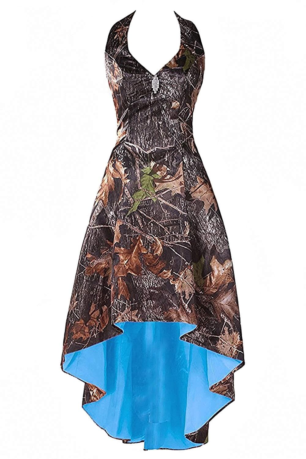 LEJY Women's Camo Homecoming Dress Halter Bridesmaid Dress High Low Prom Dress