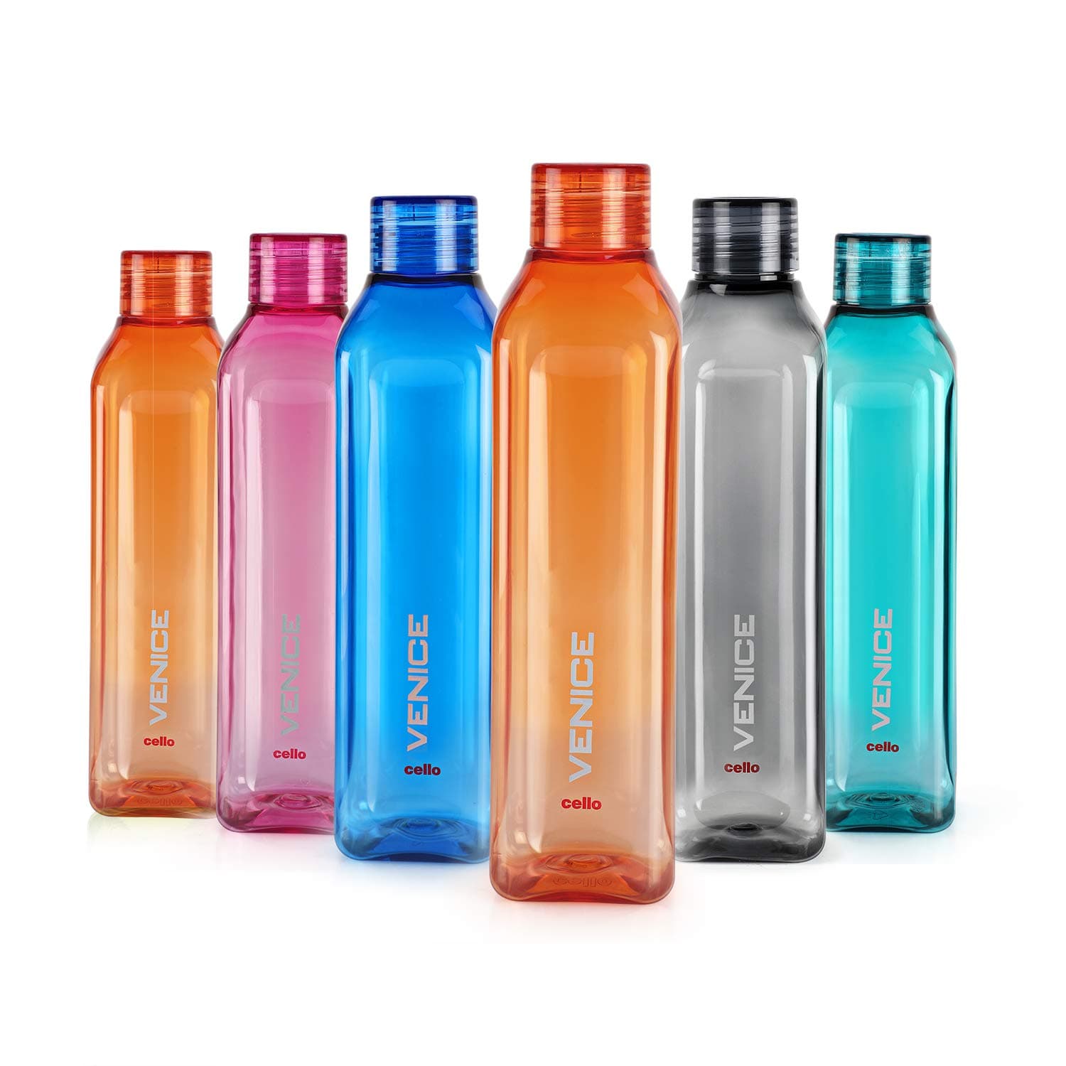 CELLO Venice Plastic Water Bottle | Unbreakable and Hygienic | Perfect for staying hydrated at the school,college, work, gym and outdoor adventures Water Bottle | 1 Litre | Set of 6, Assorted
