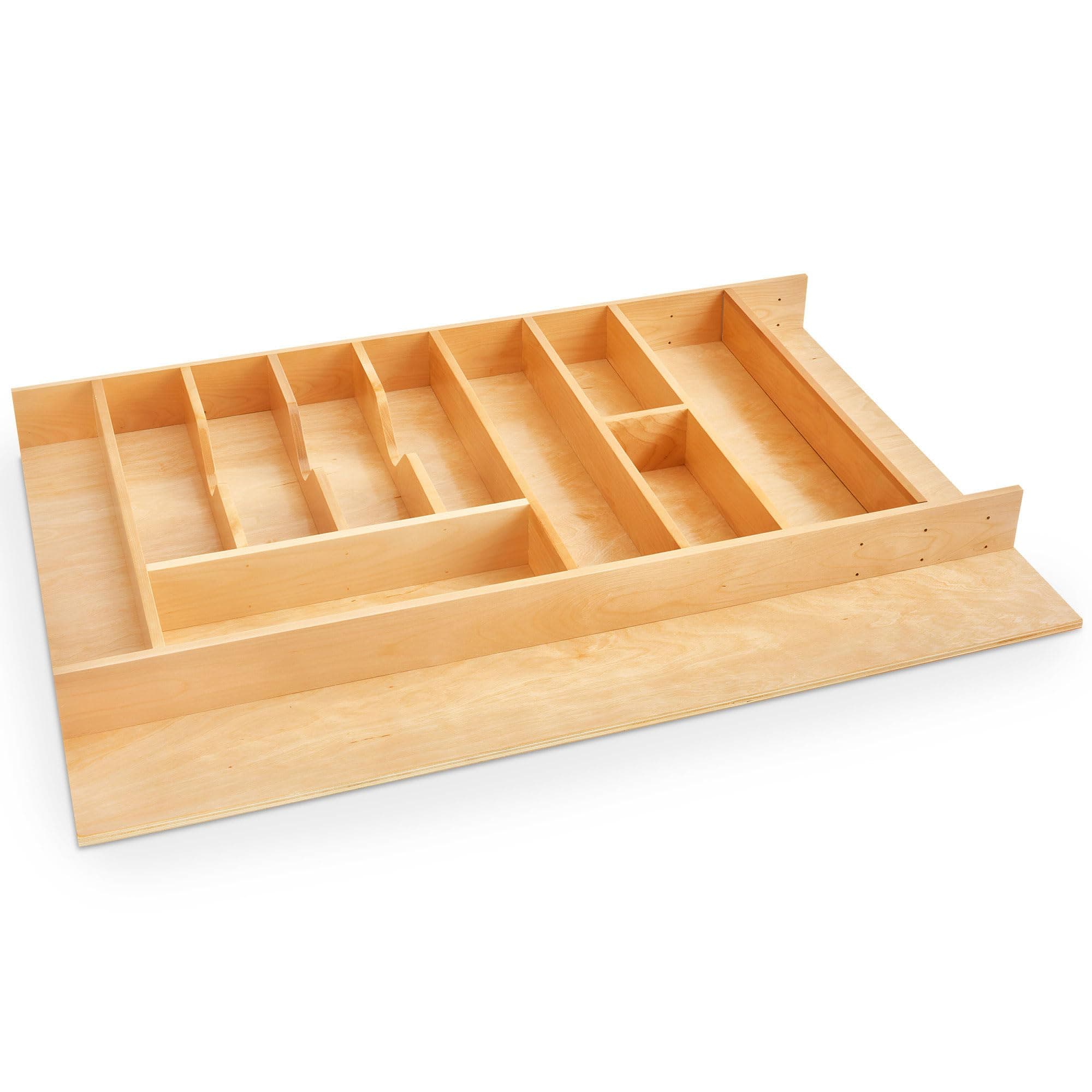 Wood Trim-to-Fit Utensil Drawer Insert Organizer, 33" x 22" - Spoons, Forks, Silverware, and Cutlery Drop-In Storage Tray for Kitchen Cabinet Organization, 4WUTCT-36-1