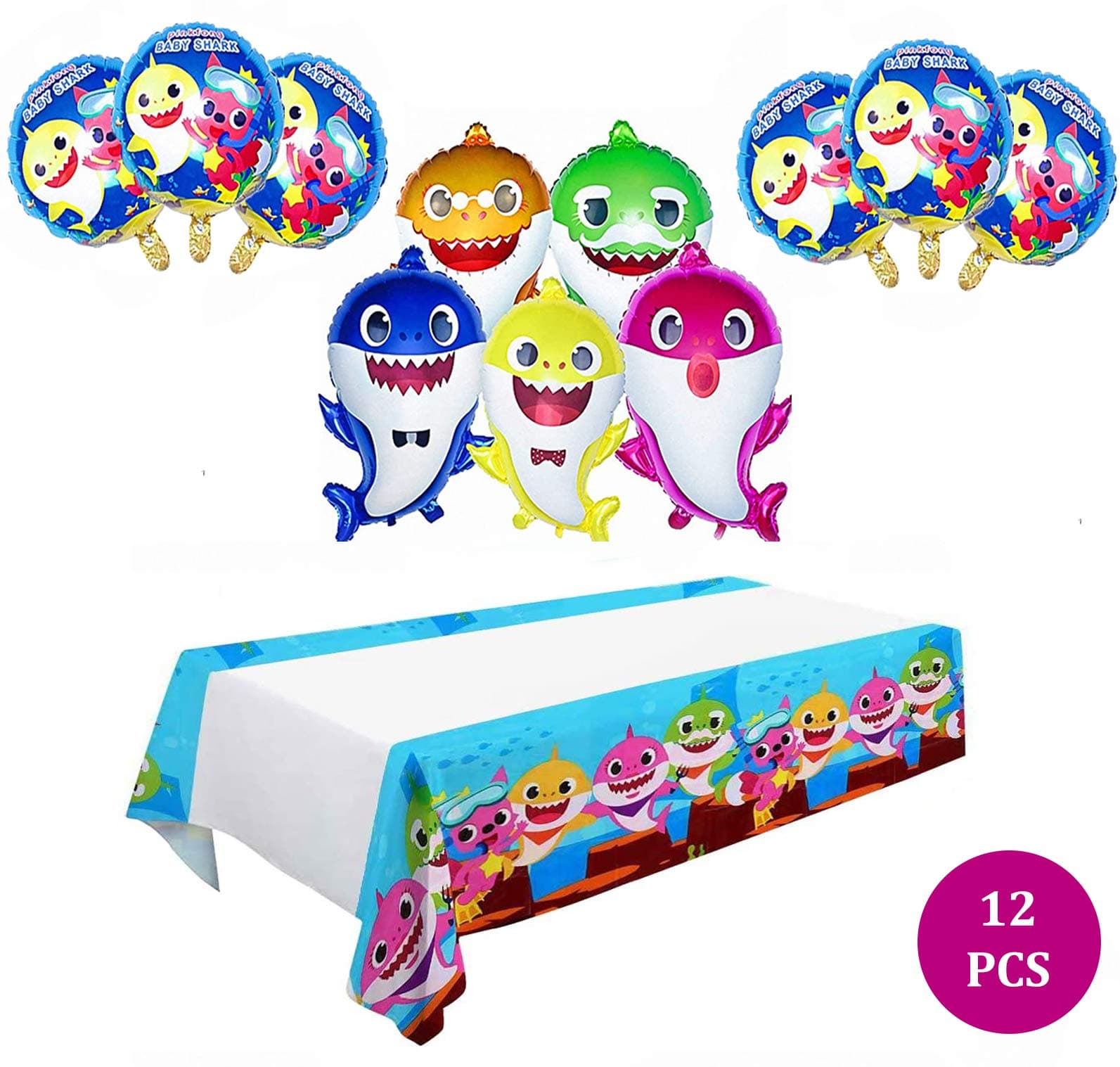 Baby Shark Balloons|5pcs Shark Family Balloons|4pcs Baby Shark Duplex Prints Foil Balloons|Baby Shark Tablecloth|Baby Shark Birthday Decorations