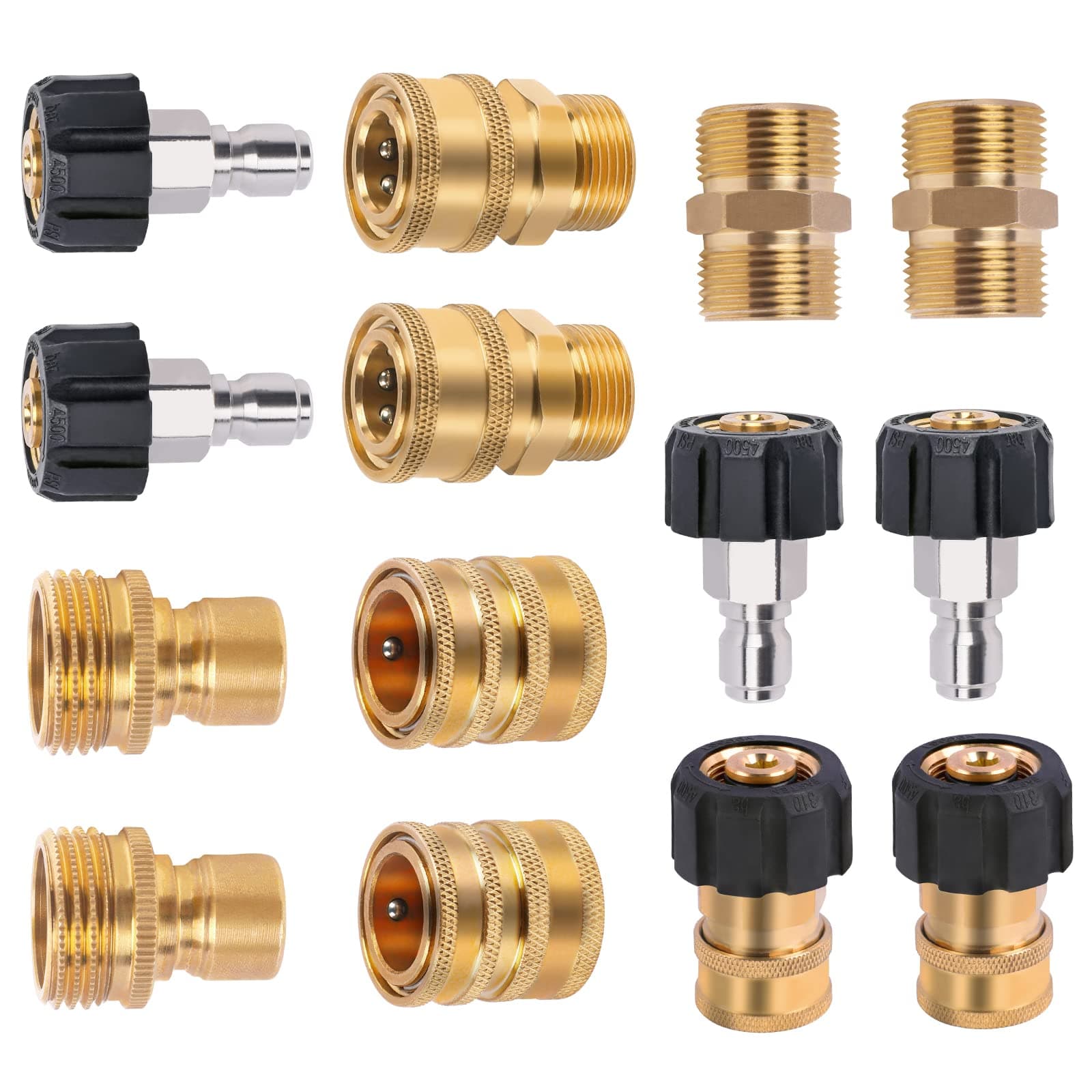 POHIR Pressure Washer Garden Water Hose Adapter 14 Pack Full Set, 3/8 Power Washer Quick Disconnect Kit with M22 Swivel to 3/8'' Quick Connect Fittings, 3/4" to Quick Release and M22 15mm to 14mm Male
