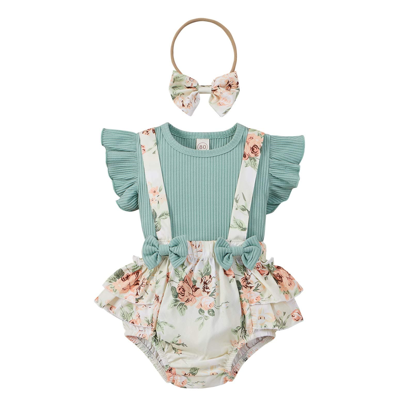 One openingNewborn Baby Girl Clothes Summer Outfits Ribbed T Shirts Tees Floral Shorts Outfits Suspender Newborn Girl Clothes