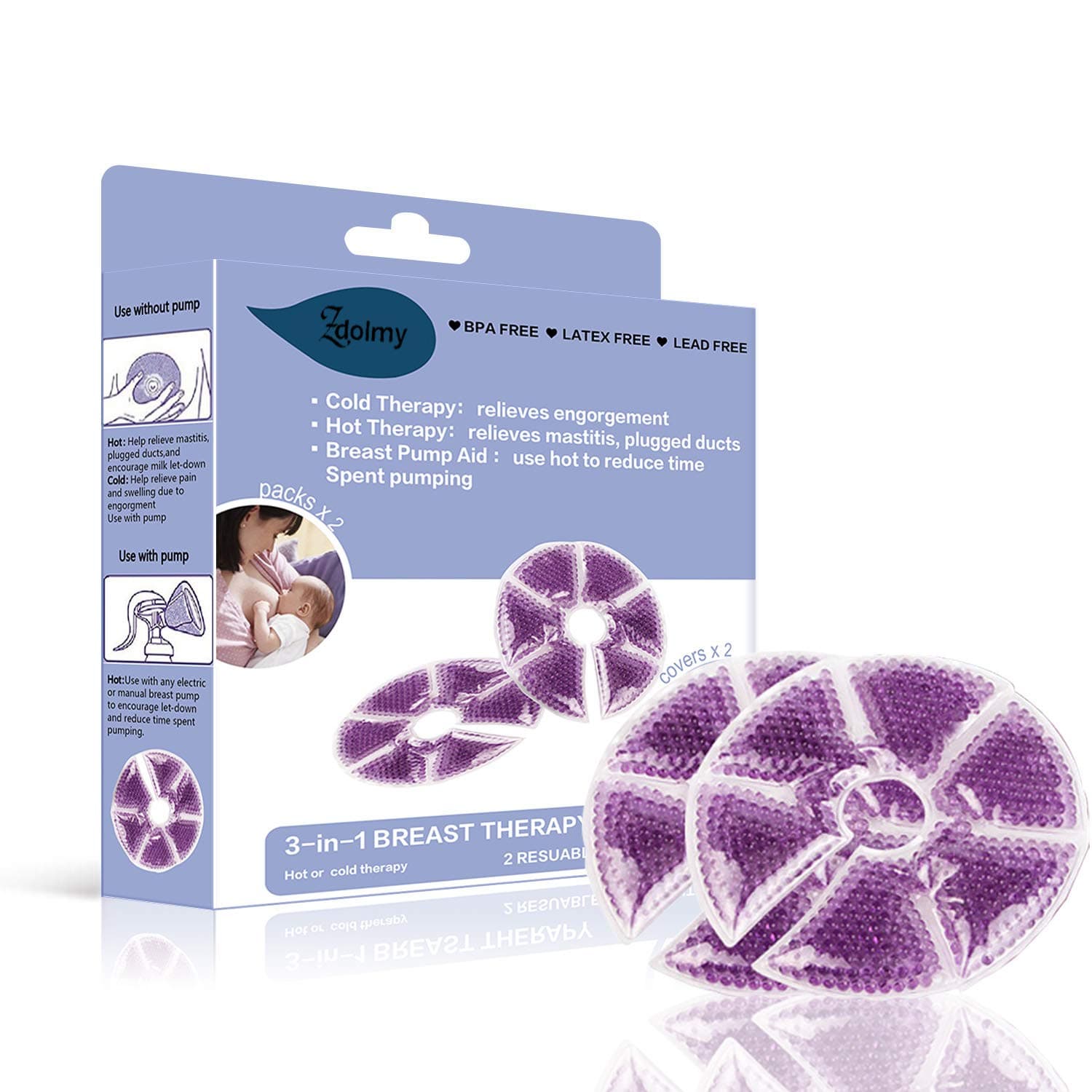 Zdolmy Breast Therapy Gel Bead Ice Pack(2 Pack) ,Hot or Cold Breast Therapy Pads To Relieve Mastitis, Engorgement, Swelling And Pain–Unblock Plugged Ducts Increase Milk Output Reduce Time Pumping