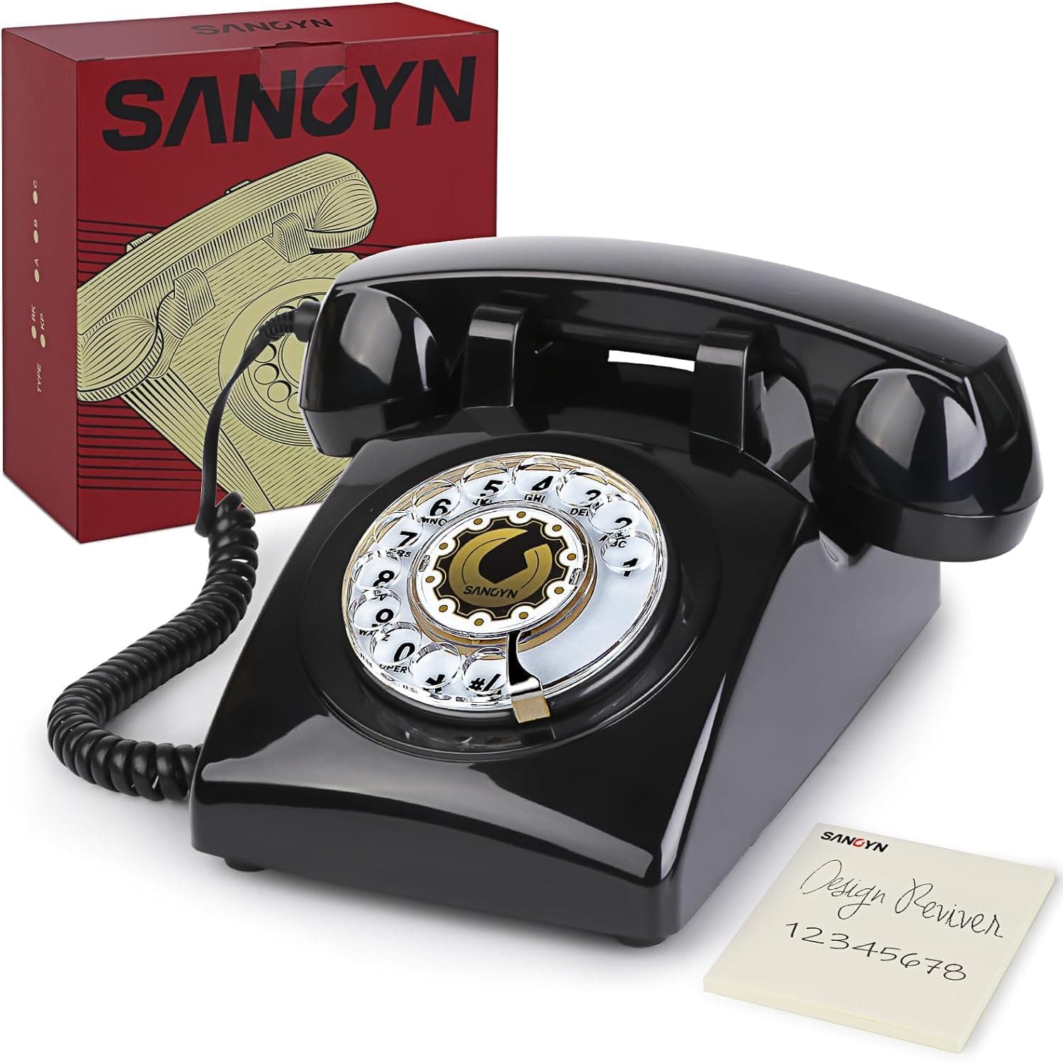 Sangyn Retro Rotary Landline Phone 1960s Vintage Telephone Old Fashioned Corded Phones with Mechanical Ringer for Home Office Desk, Black