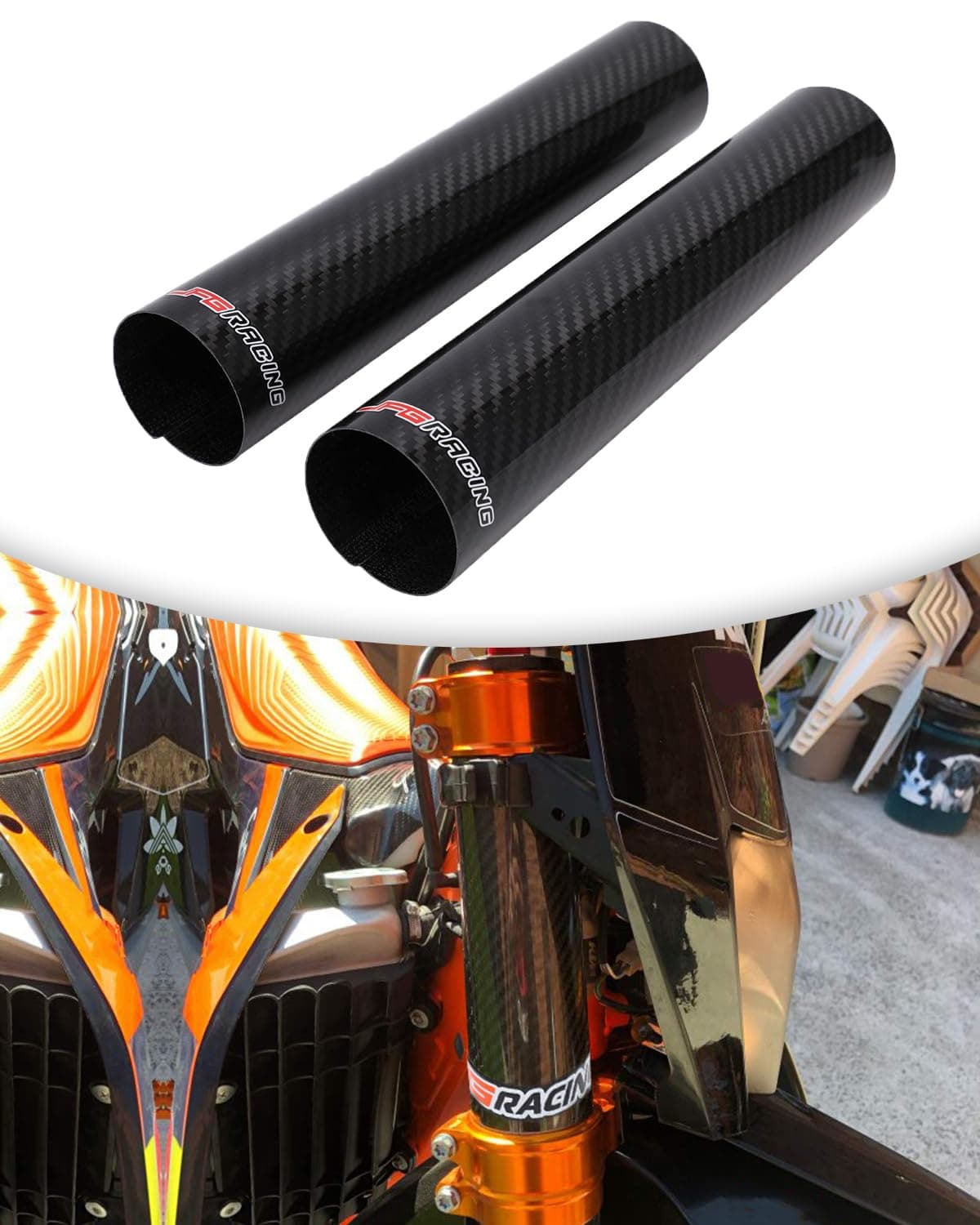 JFG RACING Motorcycle Carbon Fiber Fork Wrap Boots, 260mm, Front Shock Covers Gaiters Guard Protector for Most Dirt Bikes, Motorcycles, 2 PCS